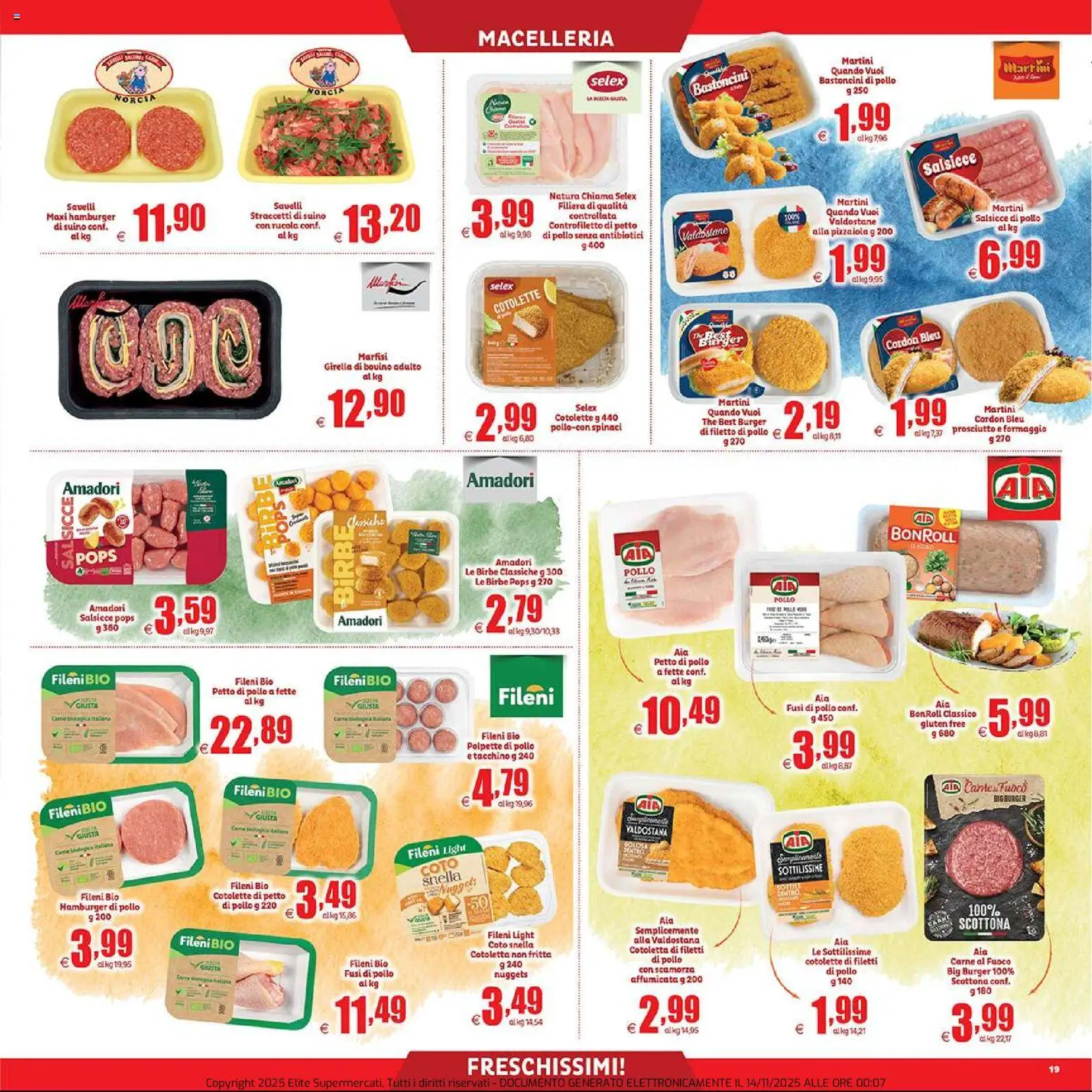Volantino Elite Supermercati del 14.11.2025 | Pagina: 19 | Prodotti: Bovino, Petto di Pollo, Suino, Tacchino