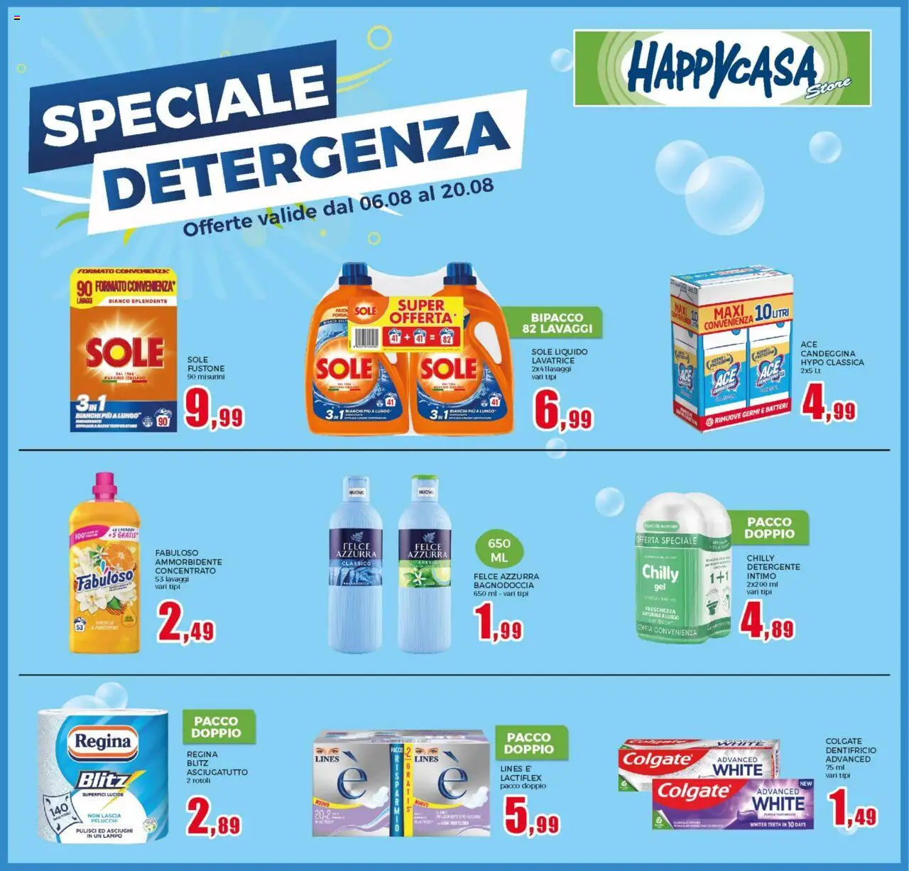 Volantino Happy Casa del 06.08.2025 | Pagina: 29 | Prodotti: Dentifricio, Candeggina, Lavatrice, Asciugatutto