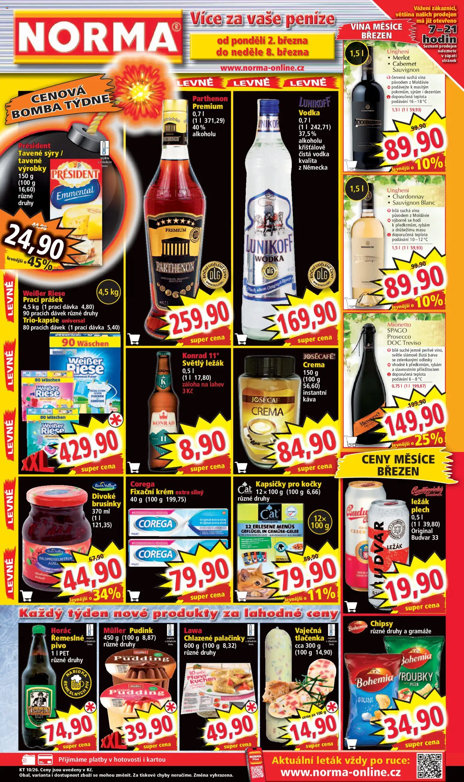Norma leták od 02.03.2026 | Strana: 1 | Produkty: Pizza, Sýry, Cabernet Sauvignon, Crema
