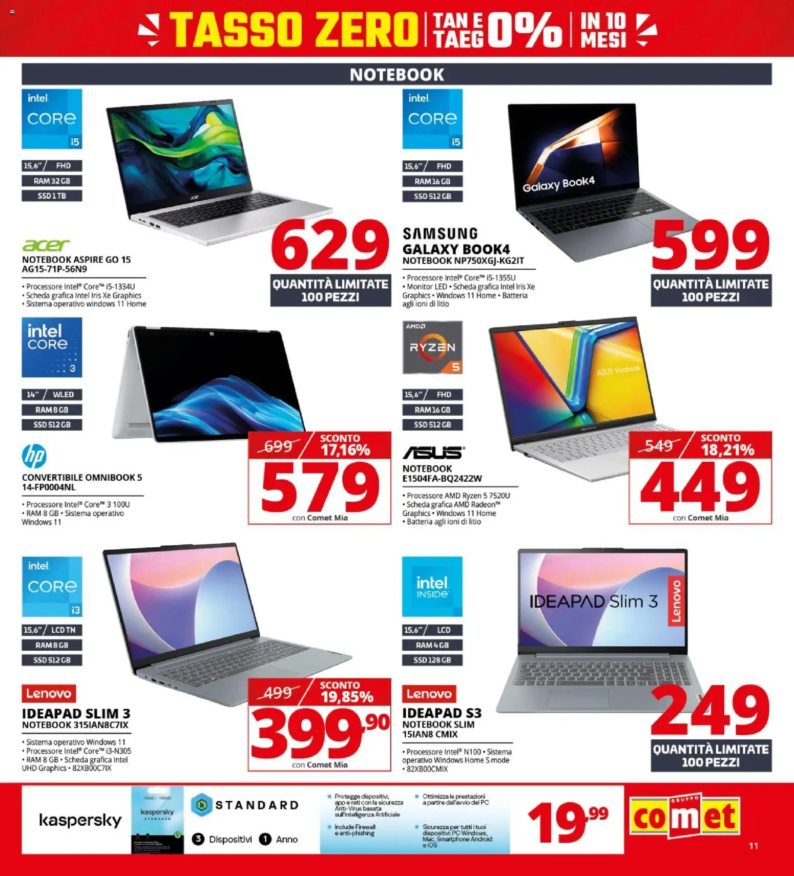 Volantino Comet del 22.01.2026 | Pagina: 11 | Prodotti: Notebook, Samsung Galaxy, Smartphone, Batteria