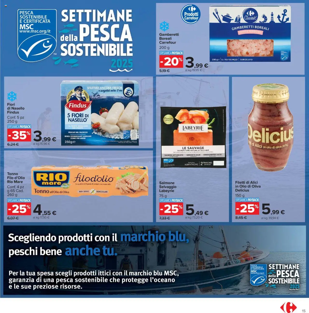 Volantino Carrefour del 20.10.2025 | Pagina: 15 | Prodotti: Olio, Pesca, Alici, Gamberetti