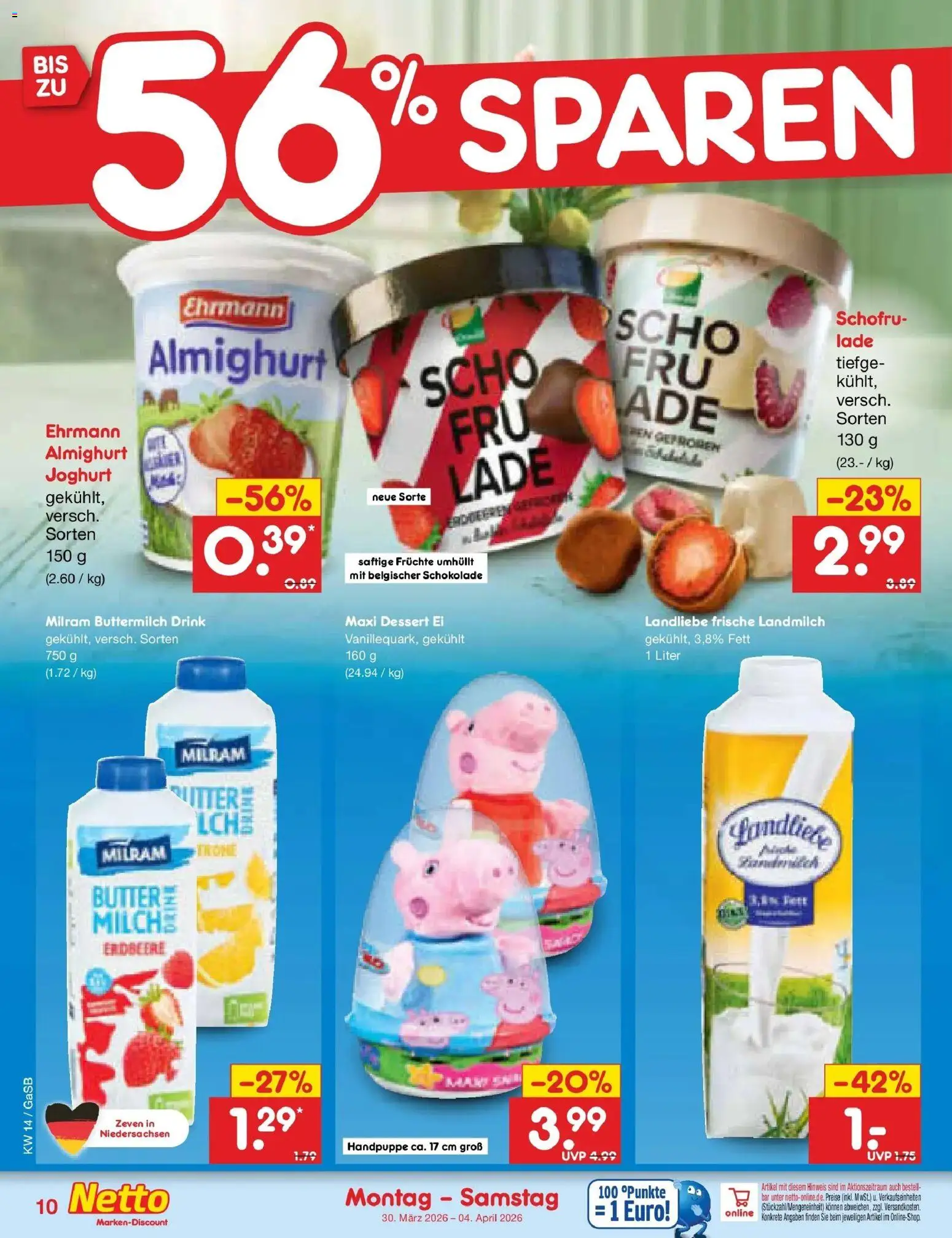 Netto Marken-Discount Prospekt Bremen-Lesum	 – gültig ab 30.03.2026 | Seite: 10 | Produkte: Buttermilch, Ehrmann almighurt, Schokolade, Milram