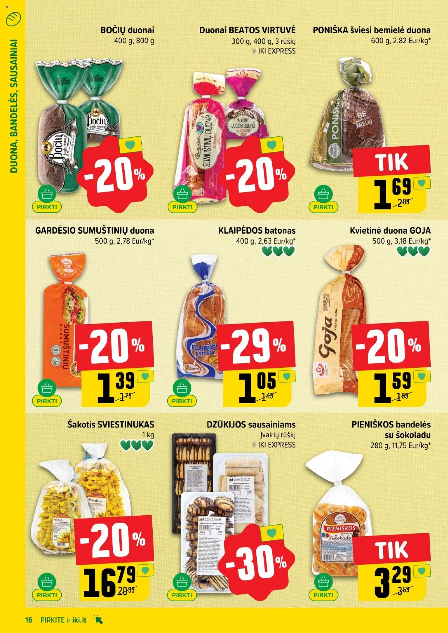 IKI akcijos nuo 12.01.2026 | Puslapis: 16 | Prekių: Sausainiai, Batonas, Bandelės, Duona