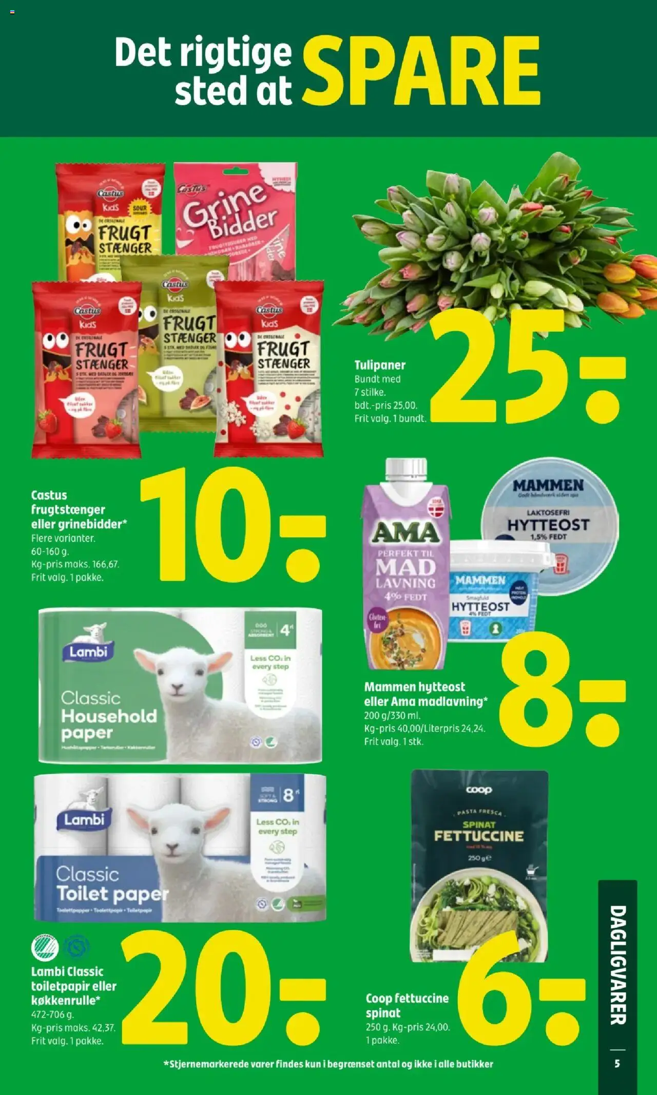 Coop 365 tilbudsavis – gyldig fra 16.10.2025 | Side: 5 | Produkter: Pasta, Hytteost, Toilet, Spinat