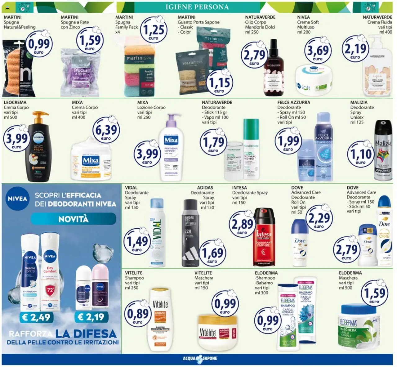 Volantino Acqua e Sapone del 06.10.2025 | Pagina: 6 | Prodotti: Spugna, Crema, Sapone, Deodorante