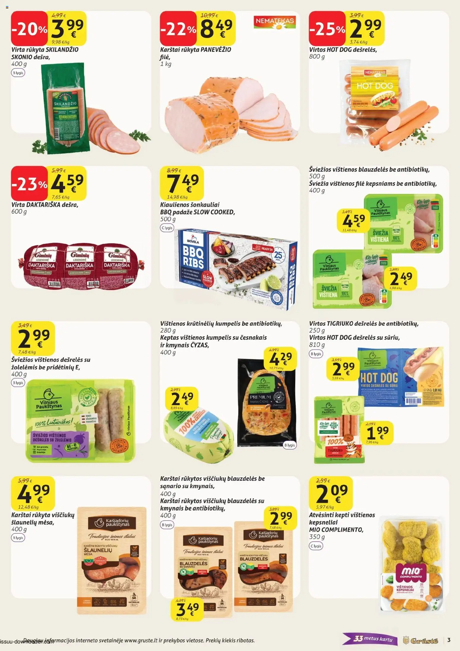 GRUSTE akcijos nuo 11.01.2026 | Puslapis: 3 | Prekių: Vištienos, Kiaulienos, Dešrelės, Vištiena