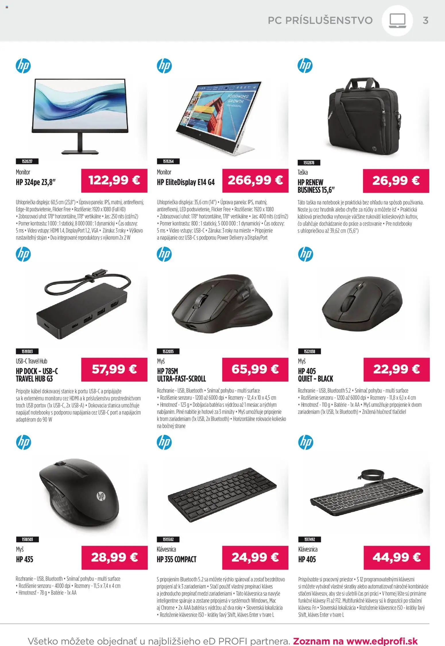 Nové ED Profi akcie – leták je platný od 01.01.2026 | Strana: 3 | Produkty: Monitor, Myš, Klávesnica, PC