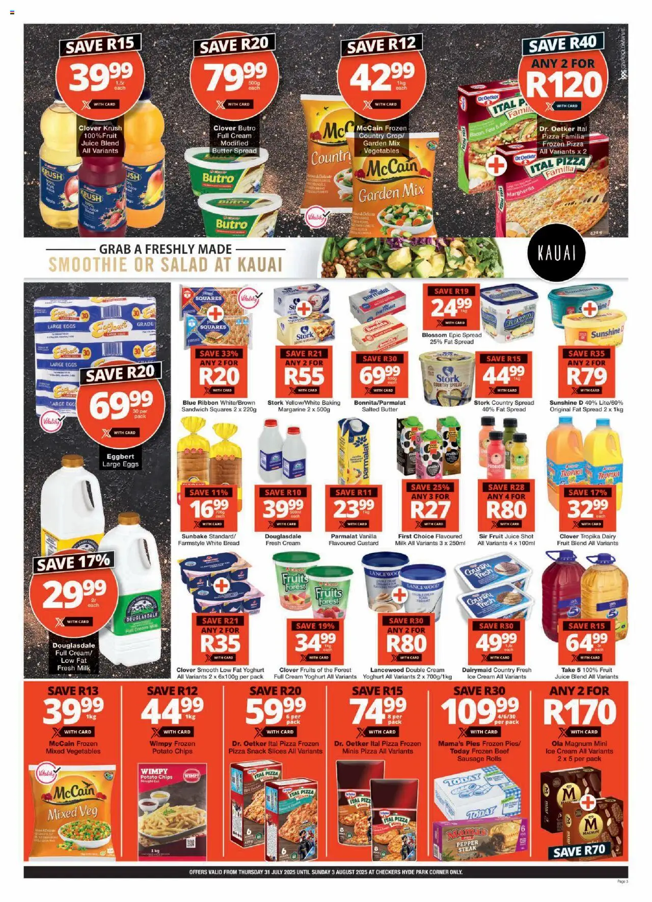 Checkers Gauteng - Hyde Park Corner Store │ valid from 31.07.2025 | Page: 3 | Products: Milk, Vegetables, Fat spread, Fruit