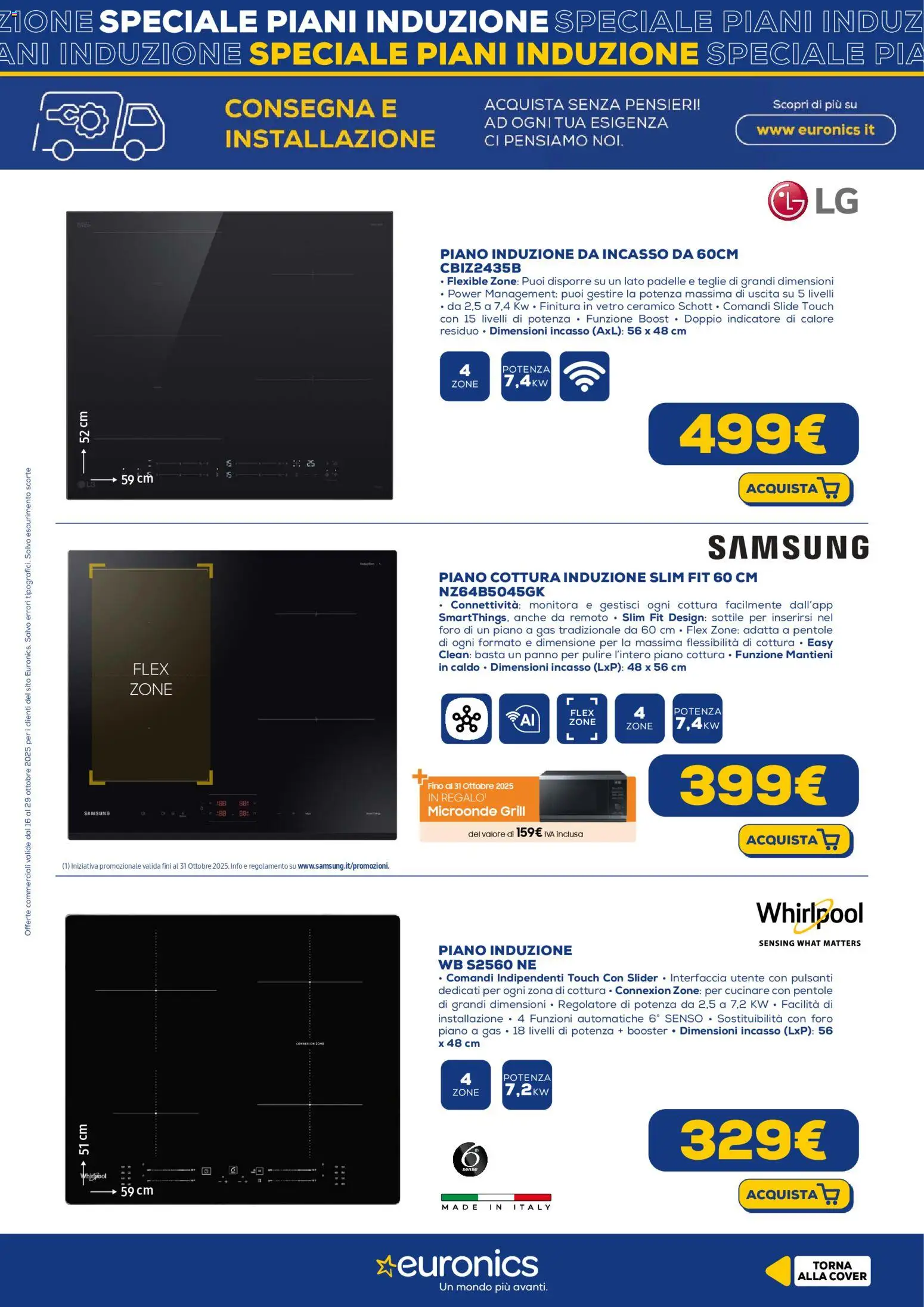 Volantino Euronics del 16.10.2025 | Pagina: 5 | Prodotti: Microonde, Piano cottura, Piano cottura induzione, Samsung
