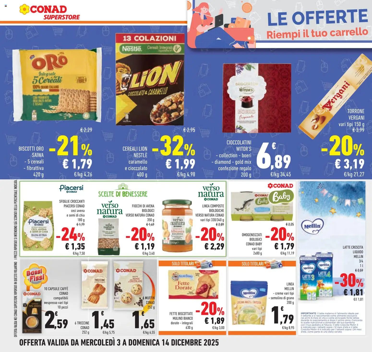 Volantino Conad del 03.12.2025 | Pagina: 24 | Prodotti: Biscotti, Ceci, Latte, Fette biscottate