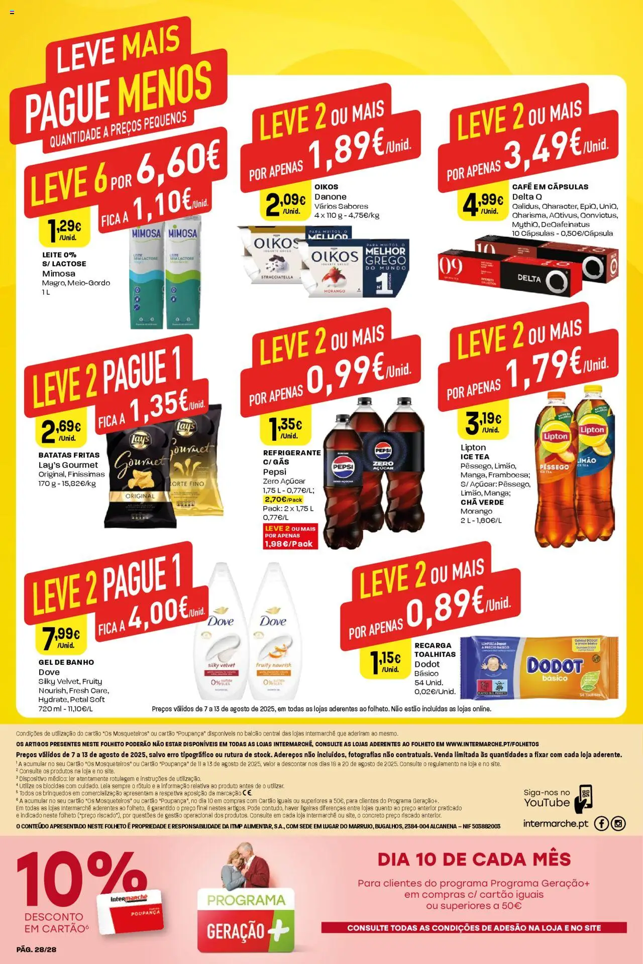 Intermarché folheto │ válido de 07.08.2025 | Página: 28 | Produtos: Refrigerante, Delta q, Leite, Chá