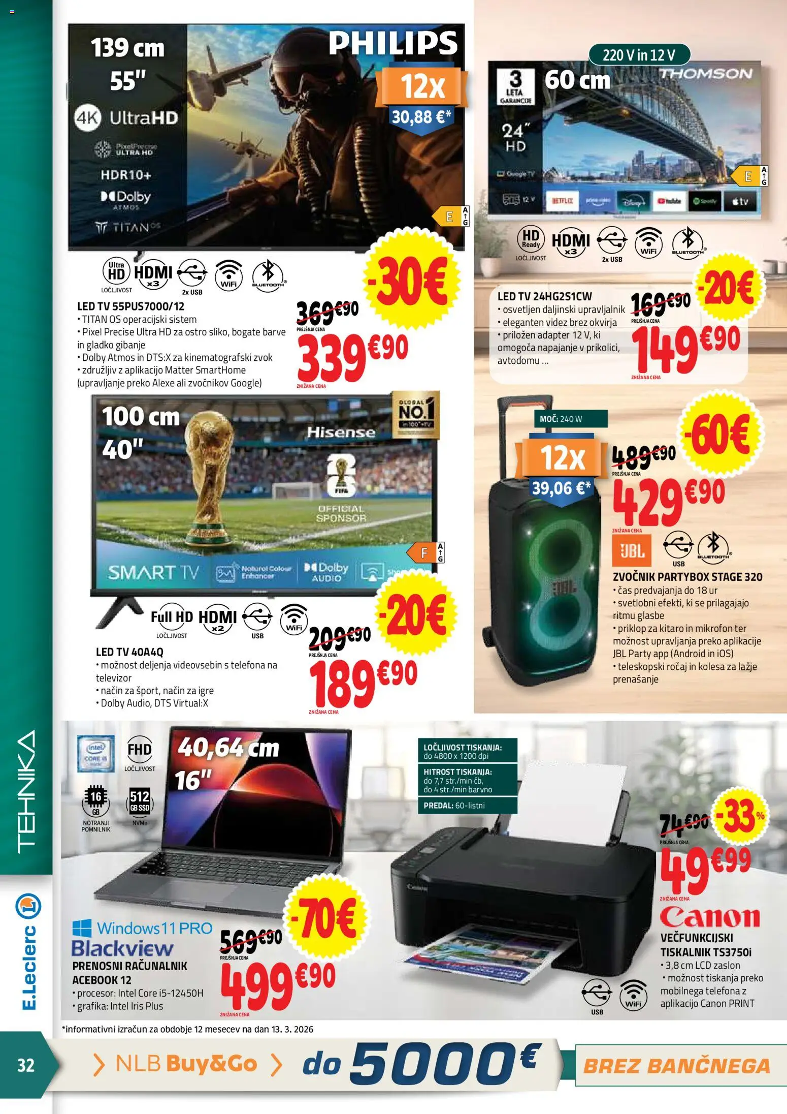 Novi E.leclerc katalog ponudbe – veljaven od 25.03.2026 | Stran: 32 | Izdelki: Tv, Mikrofon, Usb, Led tv