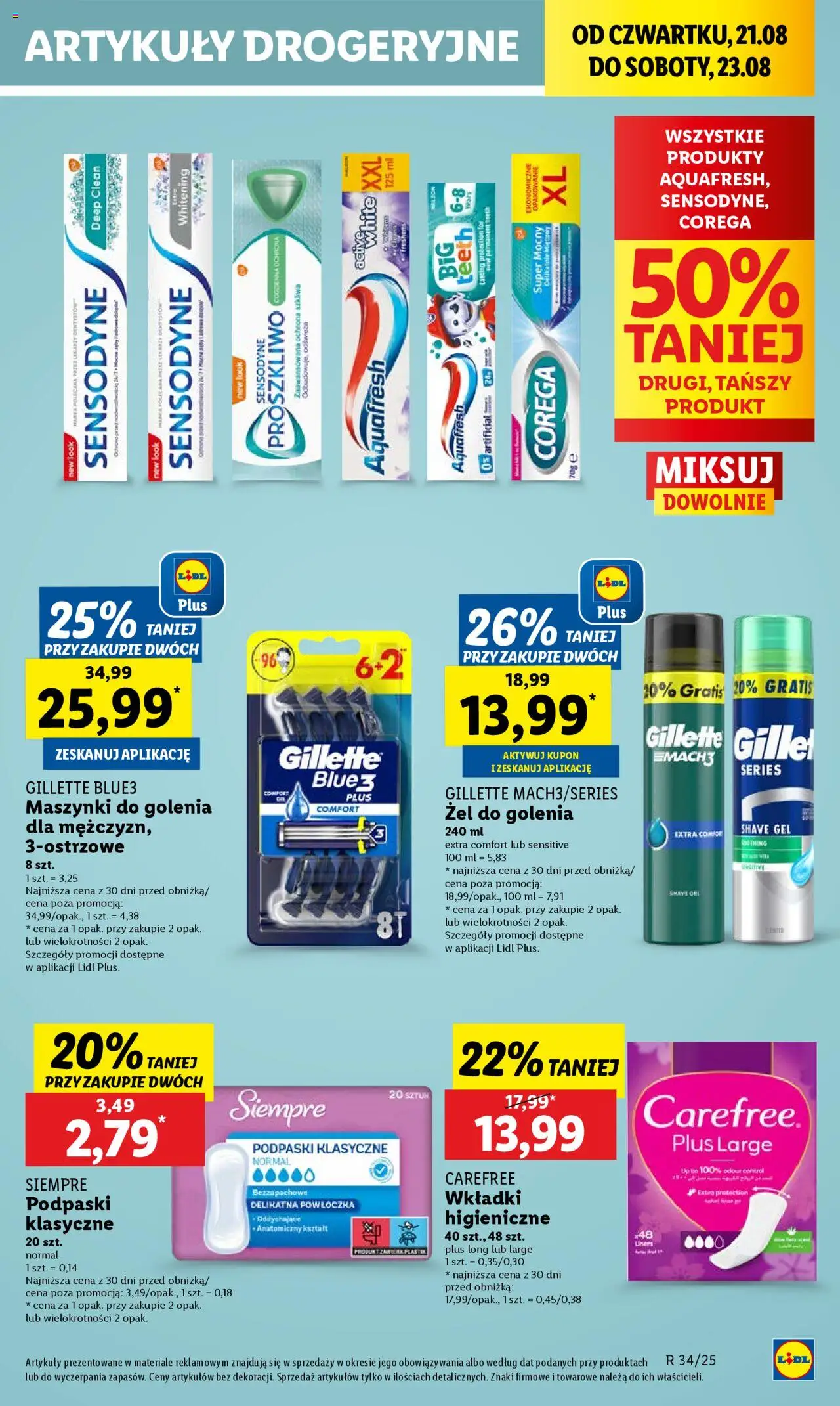 Lidl Gazetka od 21.08.2025 | Strona: 53 | Produkty: Gillette, Podpaski, Maszynki do golenia, Wkładki higieniczne