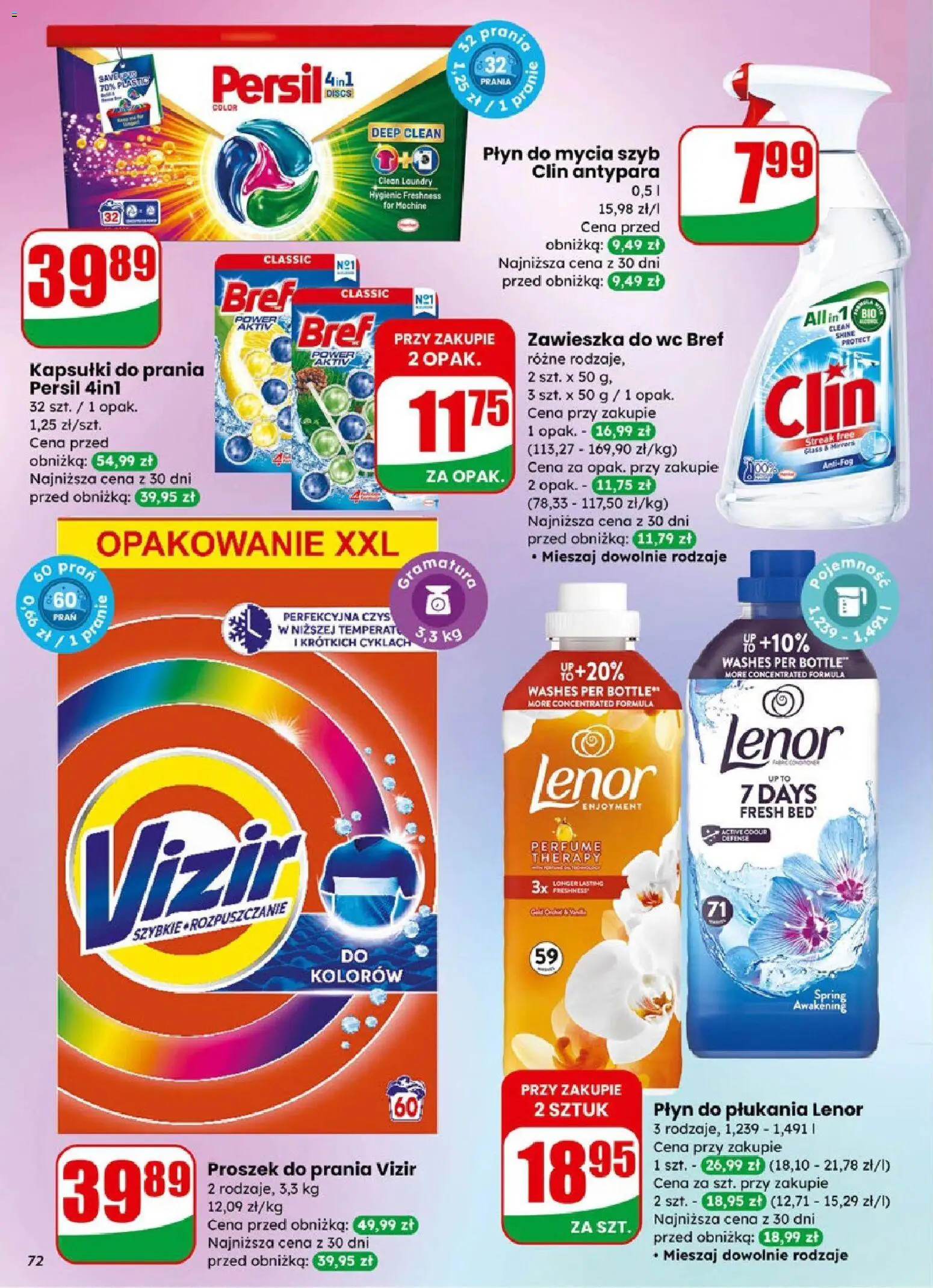 Dino Gazetka od 14.01.2026 | Strona: 72 | Produkty: Płyn do mycia szyb, Cleaner, Płyn do płukania Lenor, Proszek do prania