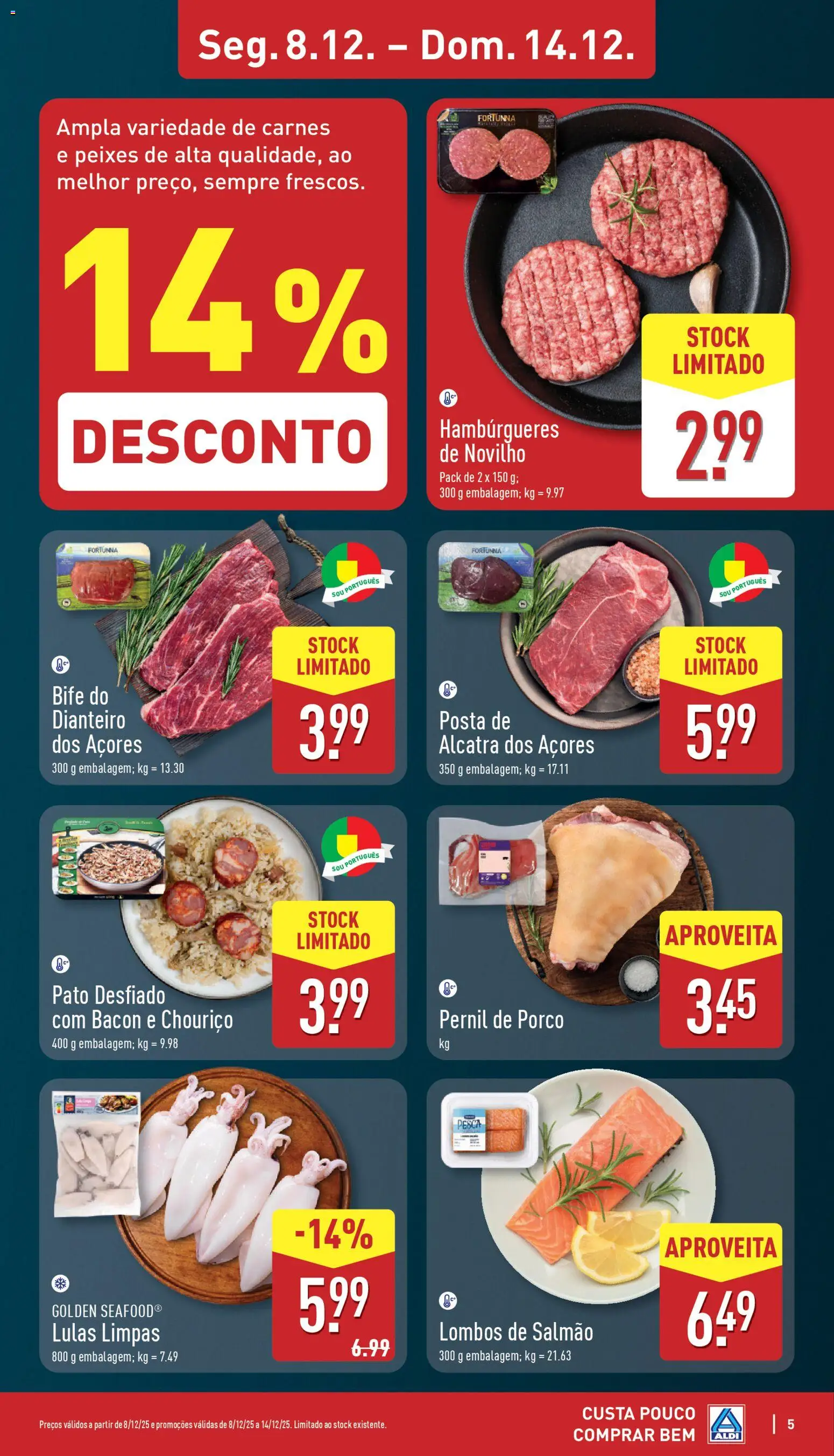 Aldi folheto │ válido de 08.12.2025 | Página: 5 | Produtos: Bacon, Pernil, Lulas, Chouriço