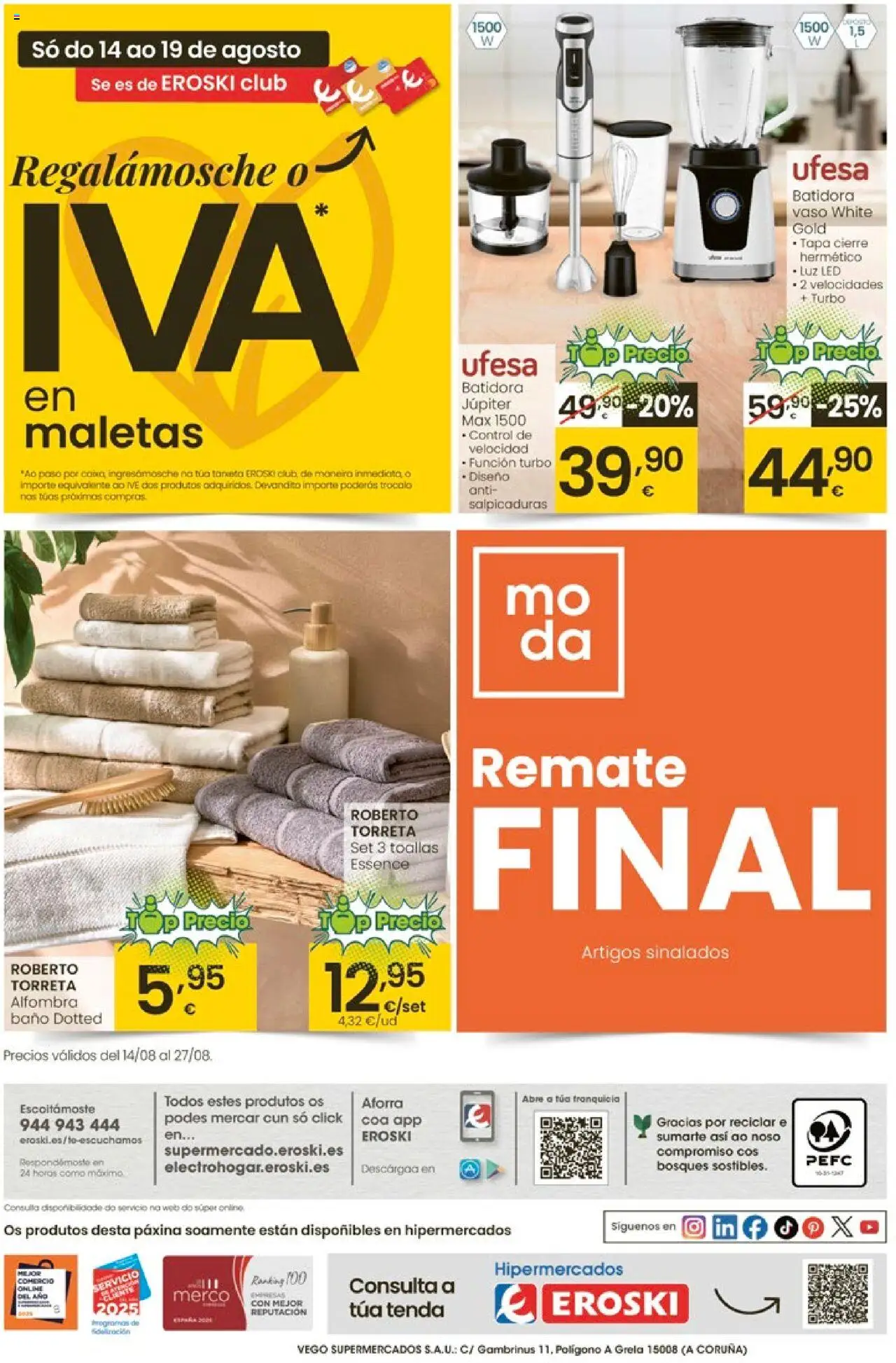 Eroski - Ofertons para conquistarte │ válido desde el 14.08.2025 | Página: 48 | Productos: Batidora, Baño, Alfombra