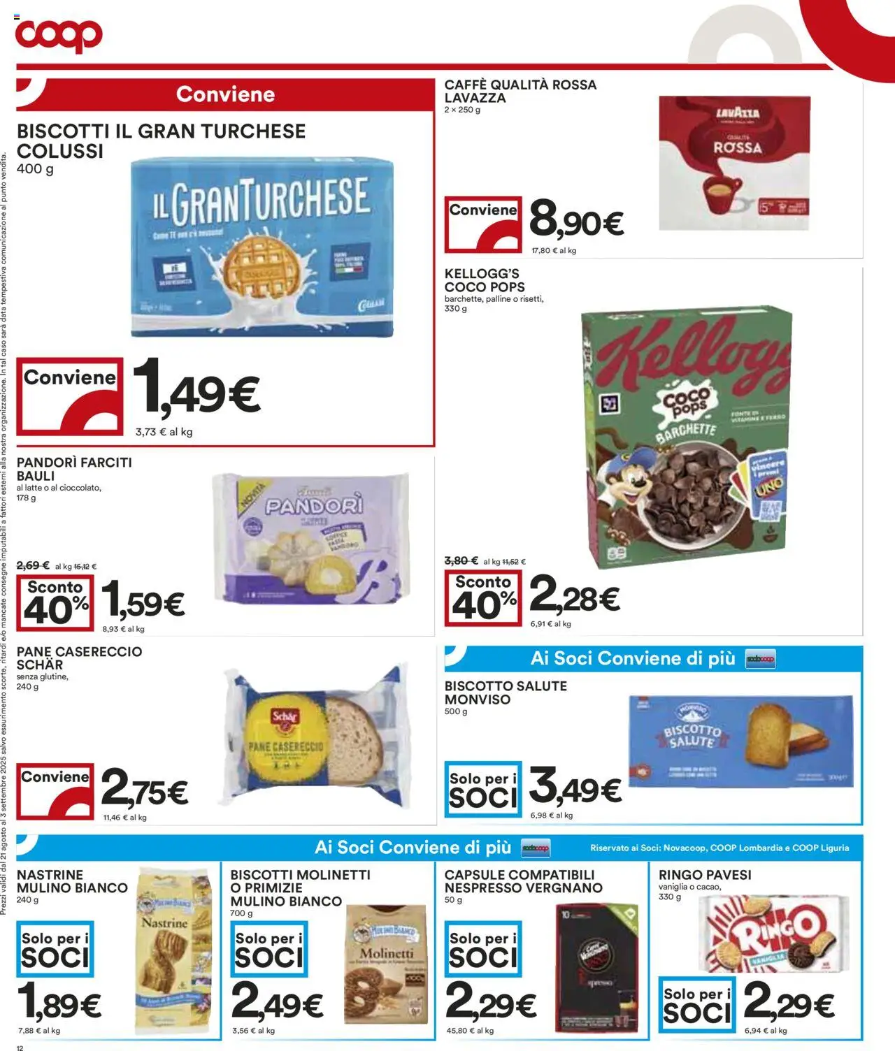 Volantino COOP del 21.08.2025 | Pagina: 12 | Prodotti: Pane, Biscotti, Data, Lavazza