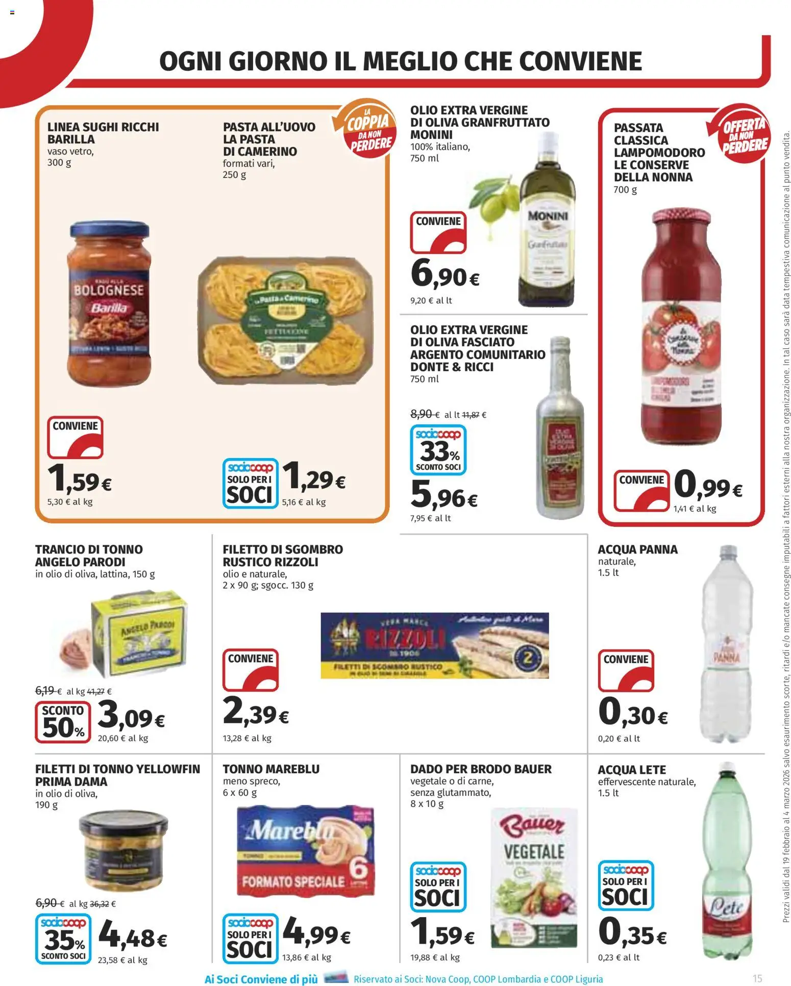 Volantino COOP del 19.02.2026 | Pagina: 15 | Prodotti: Acqua Panna, Panna, Acqua, Pasta