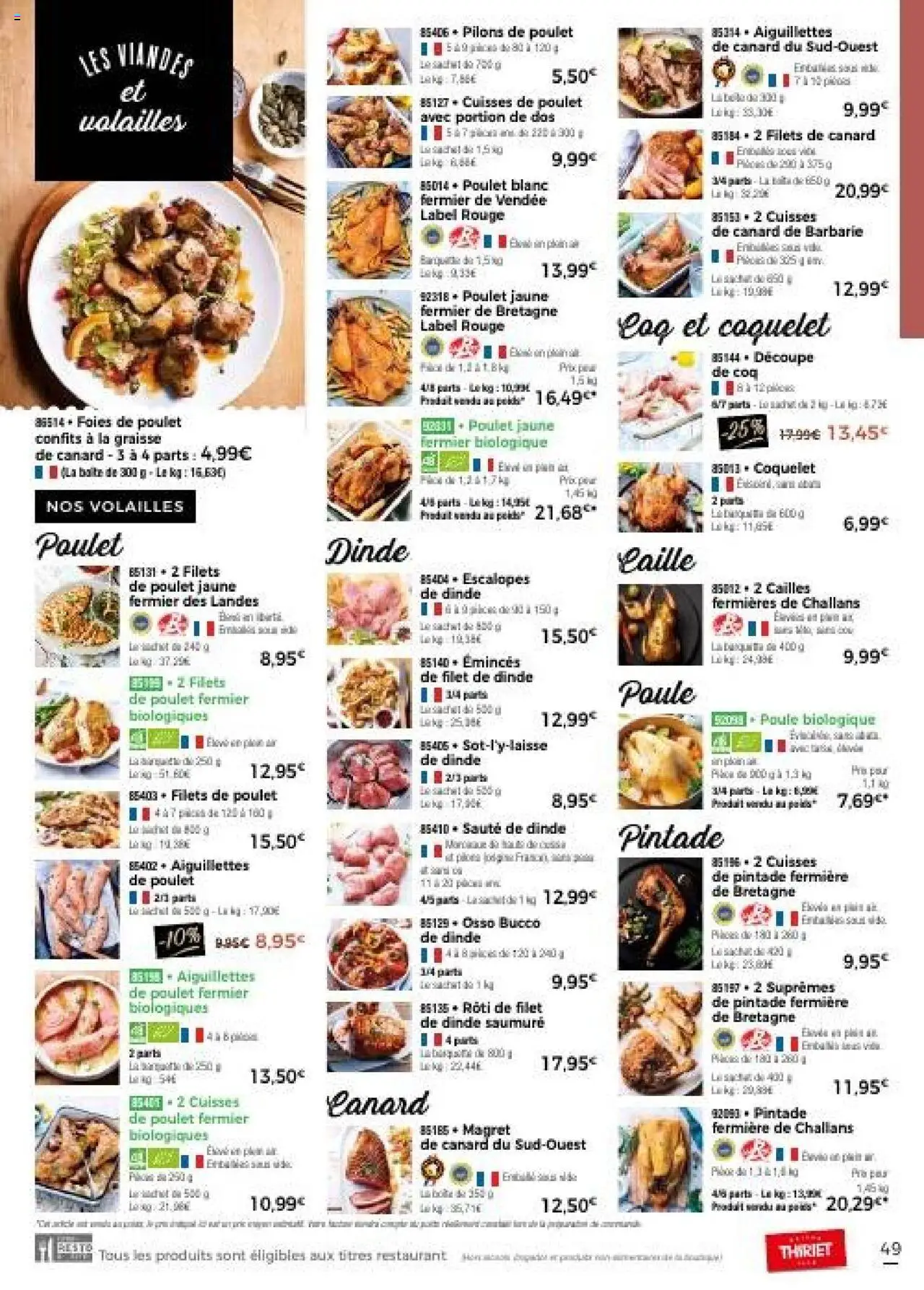 {H1} | Page: 49 | Produits: Cuisses de poulet, Cailles, Cuisses de canard, Pintade