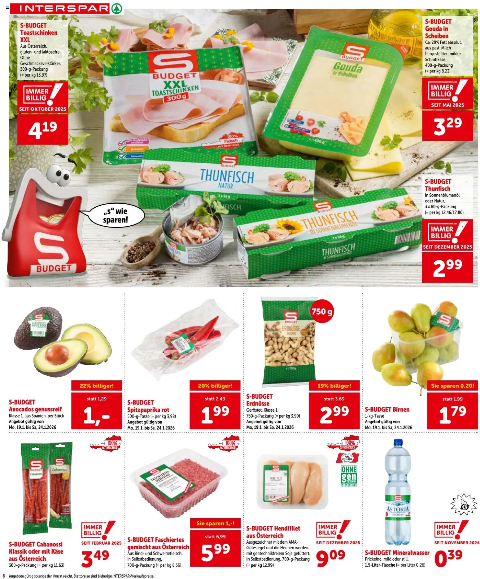 Interspar Flugblatt gültig ab 22.01.2026 | Seite: 8 | Produkte: Avocado, Папионка, Milch, Käse