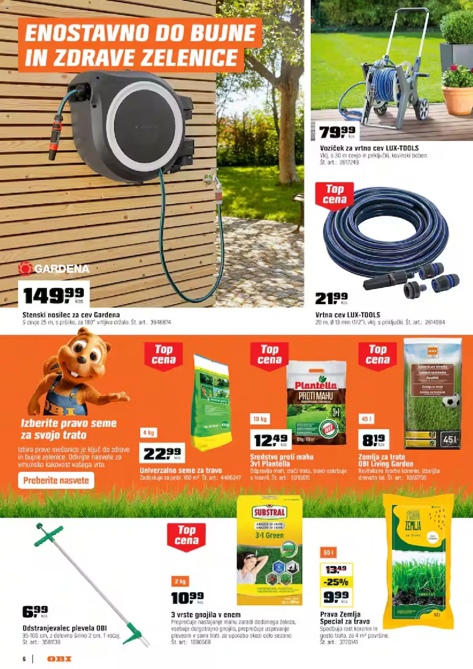 Novi OBI katalog ponudbe – veljaven od 02.04.2026 | Stran: 6 | Izdelki: Žemlja, Vrtna cev, Vozićek za vrtno cev, Voziček