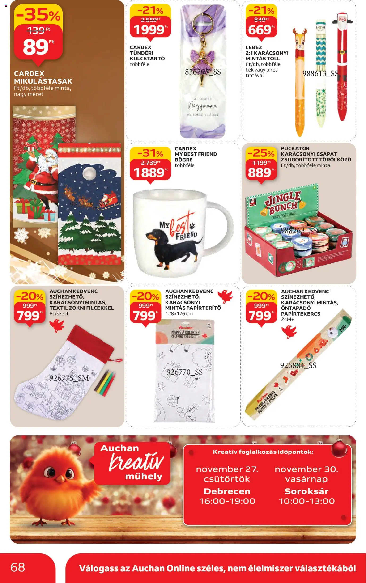 Auchan akciós ujság - amely érvényes a következő dátumtól: 27.11.2025 | Oldal: 68 | Termékek: Törölköző, Bögre, Zokni