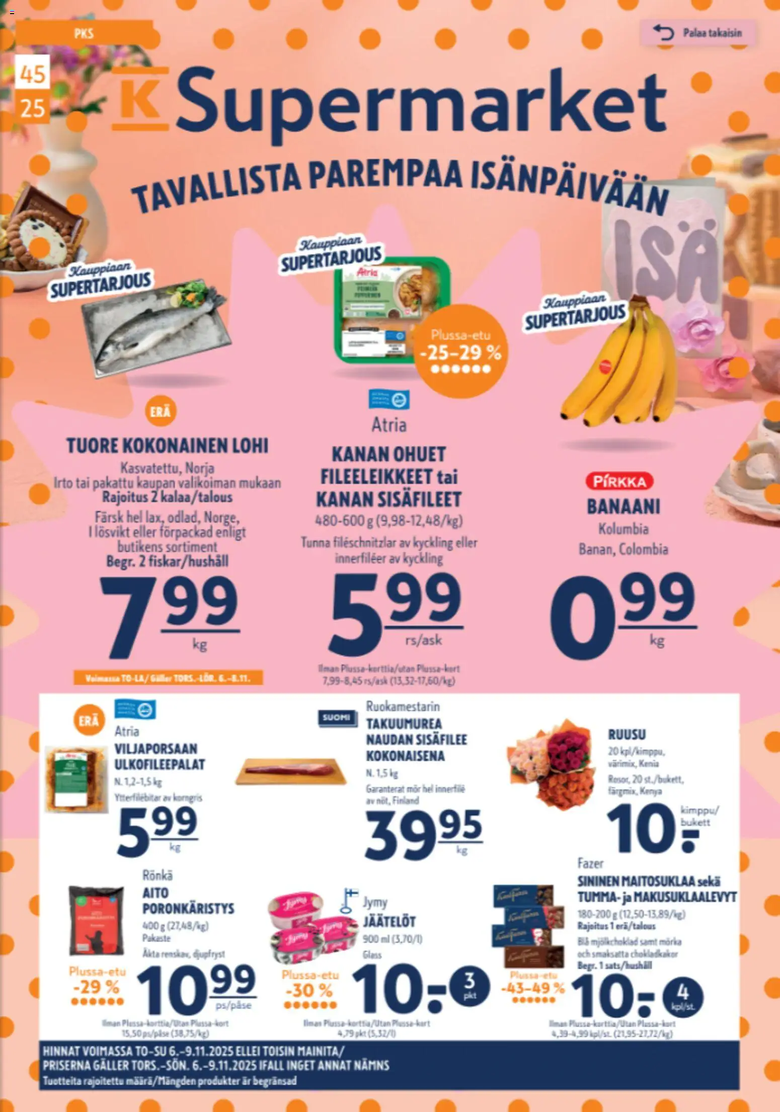 K-Supermarket tarjoukset – voimassa 06.11.2025 alkaen | Sivu: 1 | Tuotteet: Lohi, Kokonainen
