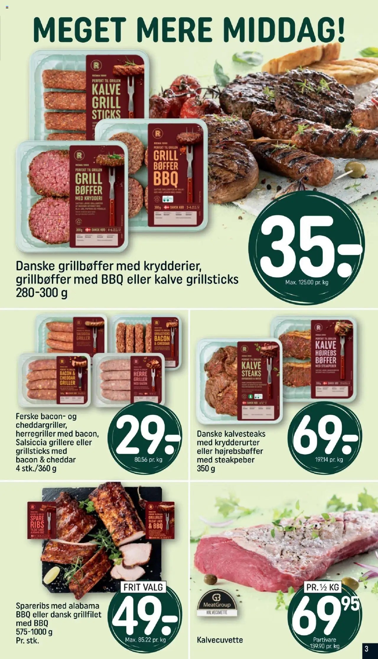 Rema 1000 Tilbudsavis gyldig fra 06.07.2025 | Side: 3 | Produkter: Cheddar, Bøffer, Spareribs, Grill