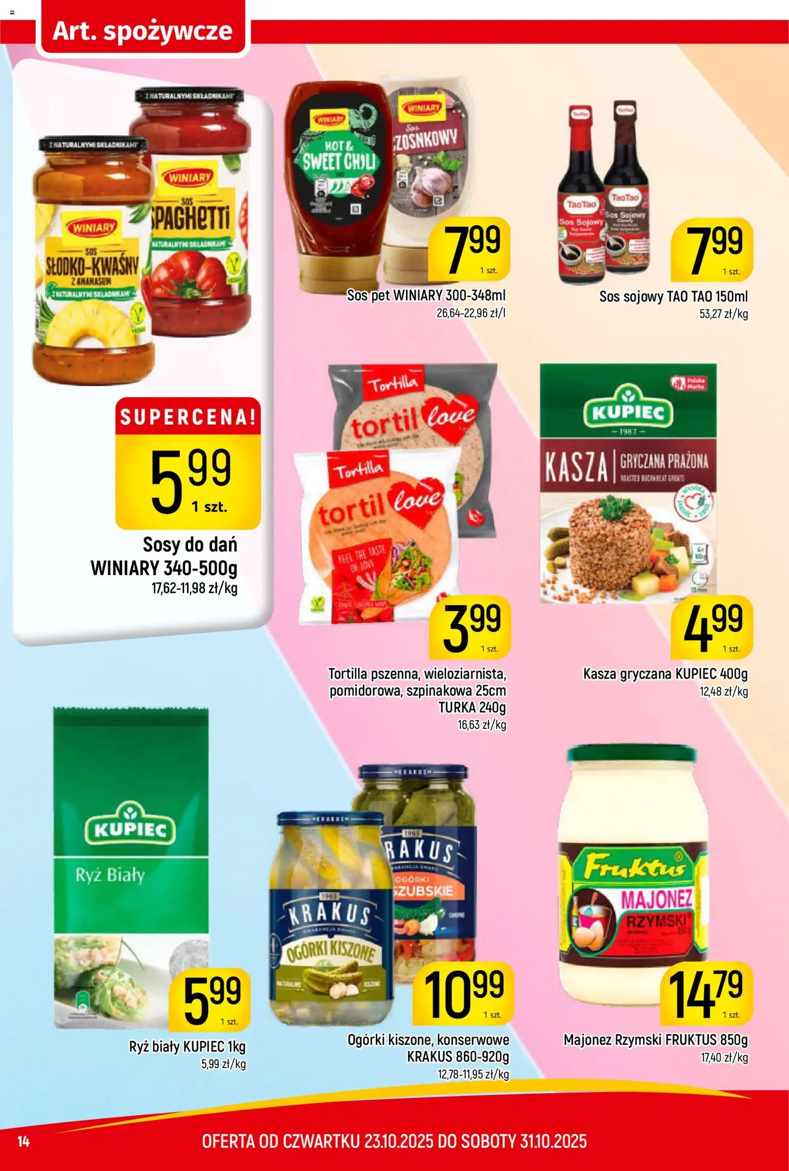 Piotruś Pan Gazetka od 23.10.2025 | Strona: 14 | Produkty: Chili, Tortilla, Ogórki, Sos