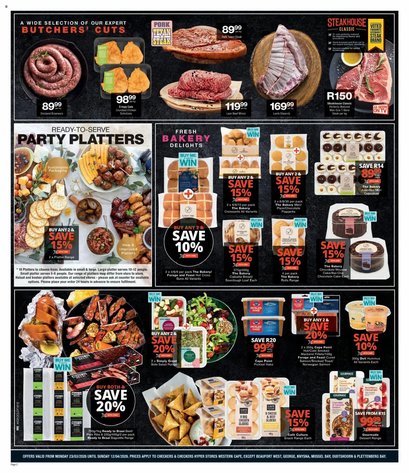 New Checkers catalogue – valid from 23.03.2026 | Page: 2 | Products: Bakery, Buns, Cheese, Garlic
