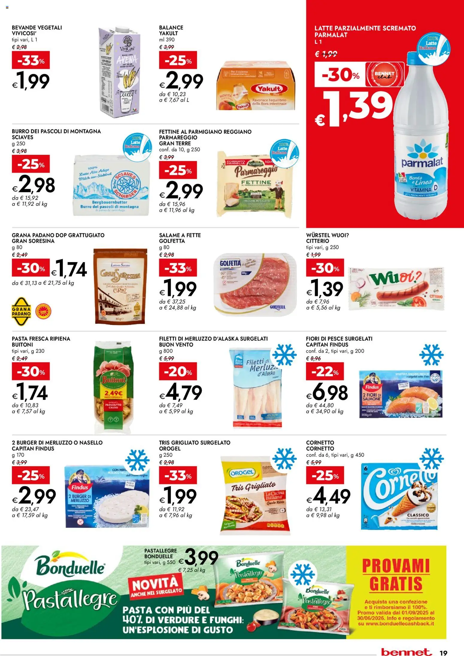 Volantino bennet del 13.11.2025 | Pagina: 19 | Prodotti: Cornetto, Merluzzo, Verdure, Grana Padano