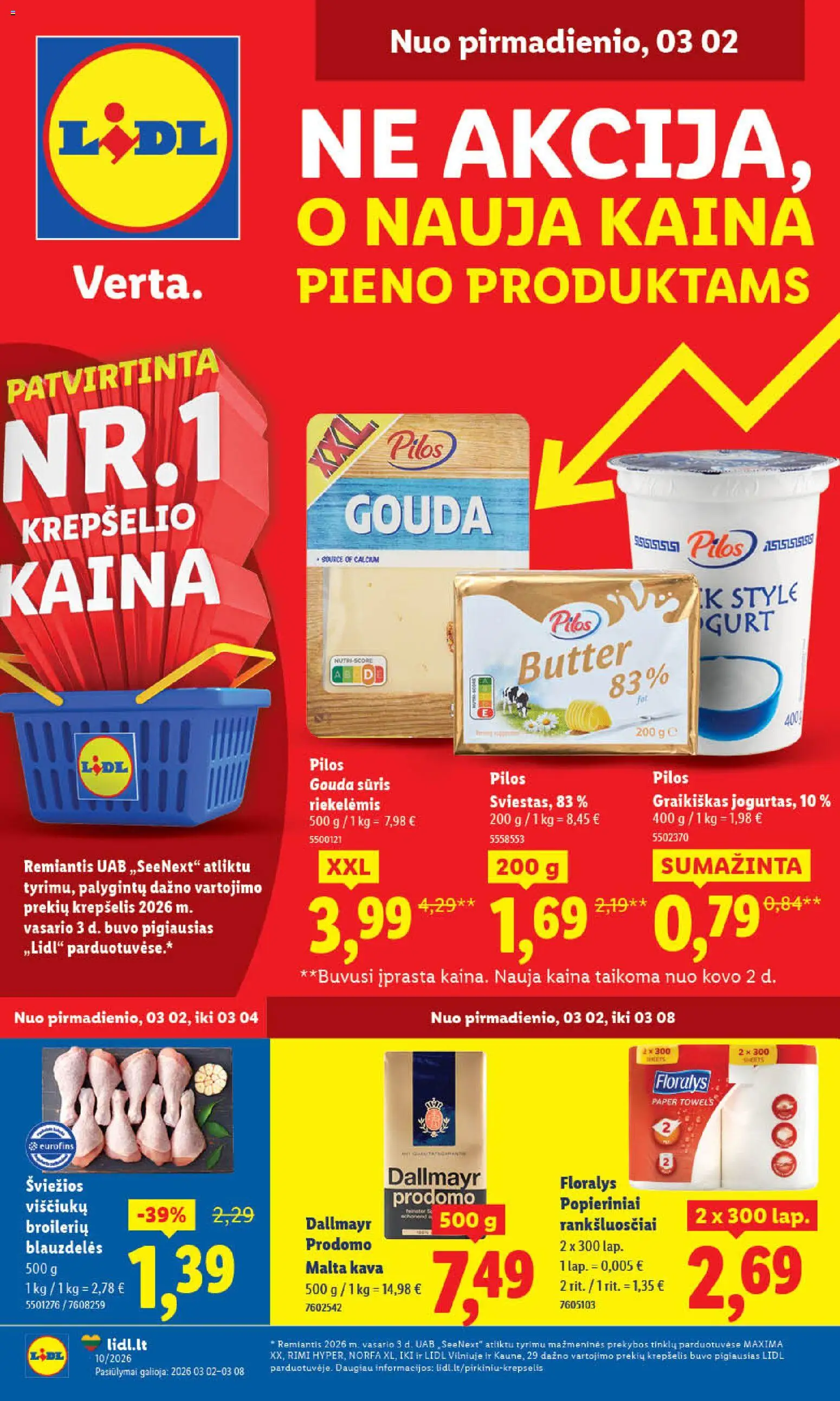 LIDL akcijos nuo 02.03.2026 | Puslapis: 1 | Prekių: Viščiukų, Sūris, Kava, Krepšelis