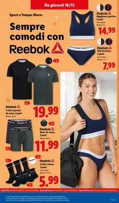 Anteprima del volantino Reebok Reggiseno sportivo, 2 pezzi, Reggiseno sportivo, 2 pezzi. Con cotone. Misure: S-L valido a partire dal 15.12.2025 | Pagina: 49 | Prodotti: Calzini, Slip, Boxer, T-shirt