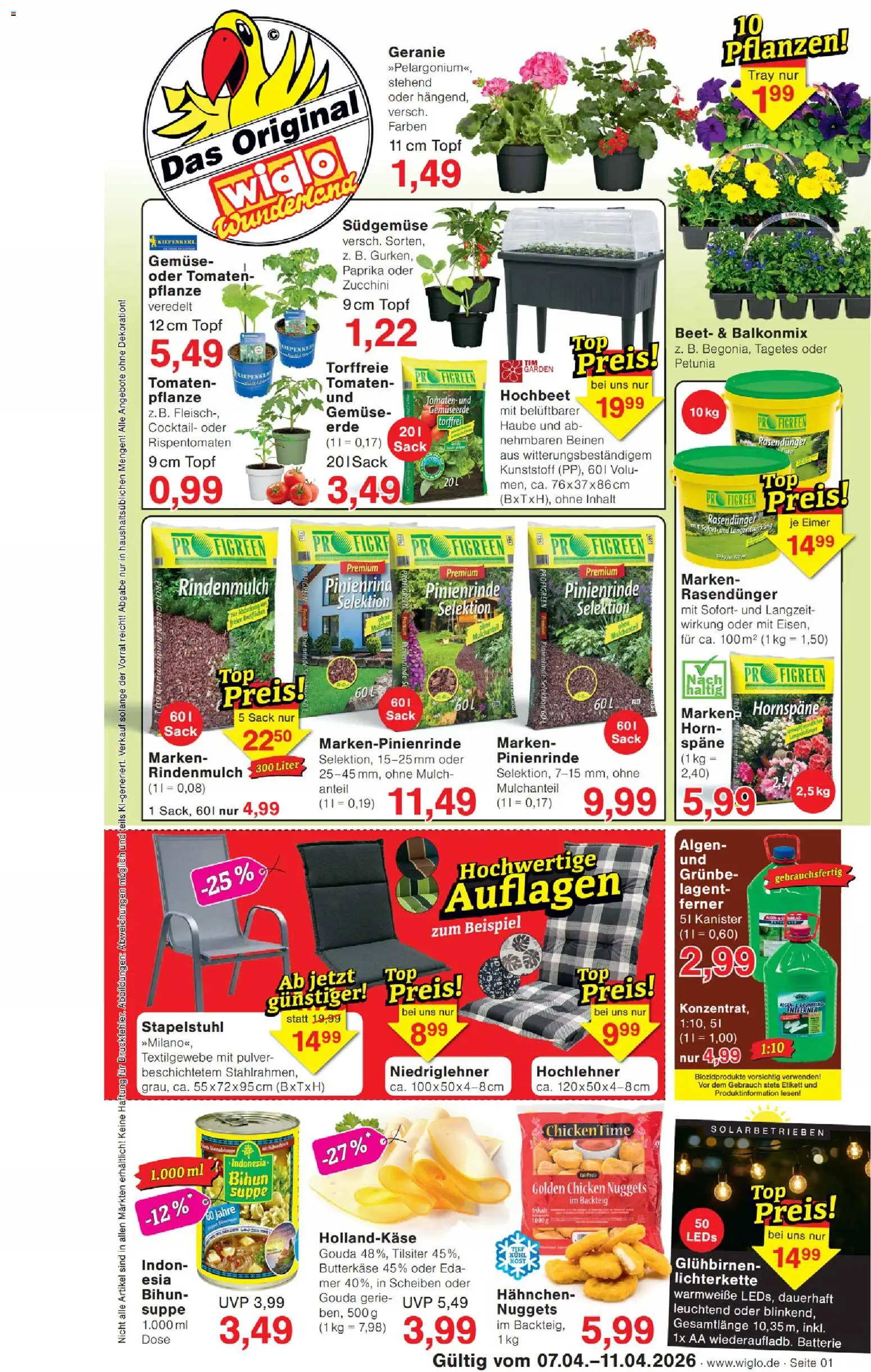 Wiglo Wunderland Prospekt – gültig ab 07.04.2026 | Seite: 1 | Produkte: Hochbeet, Hahnchen, Paprika, Zucchini