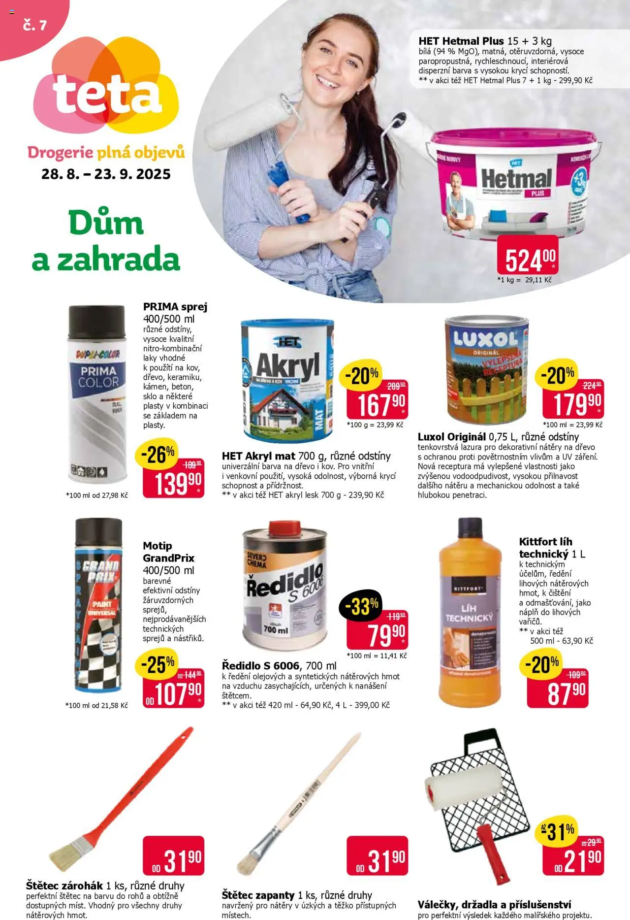 TETA Drogerie leták - Dům a zahrada od 28.08.2025 | Strana: 1 | Produkty: Zahrada, Drogerie, Štětec, Luxol