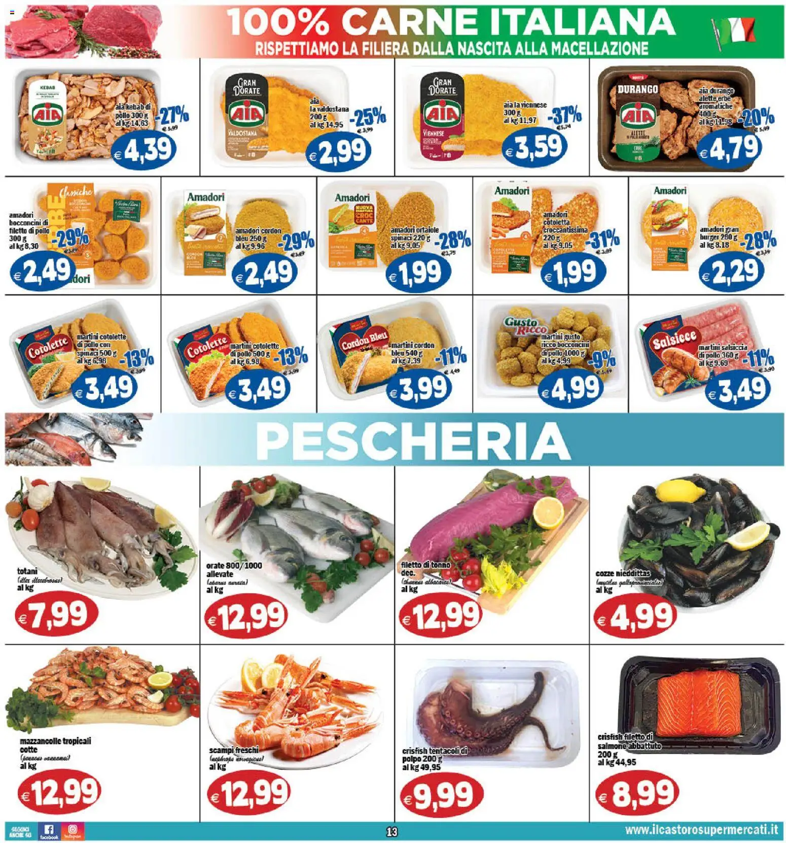 Volantino Il Castoro del 17.03.2026 | Pagina: 13 | Prodotti: Salmone, Cozze, Mazzancolle, Salsiccia