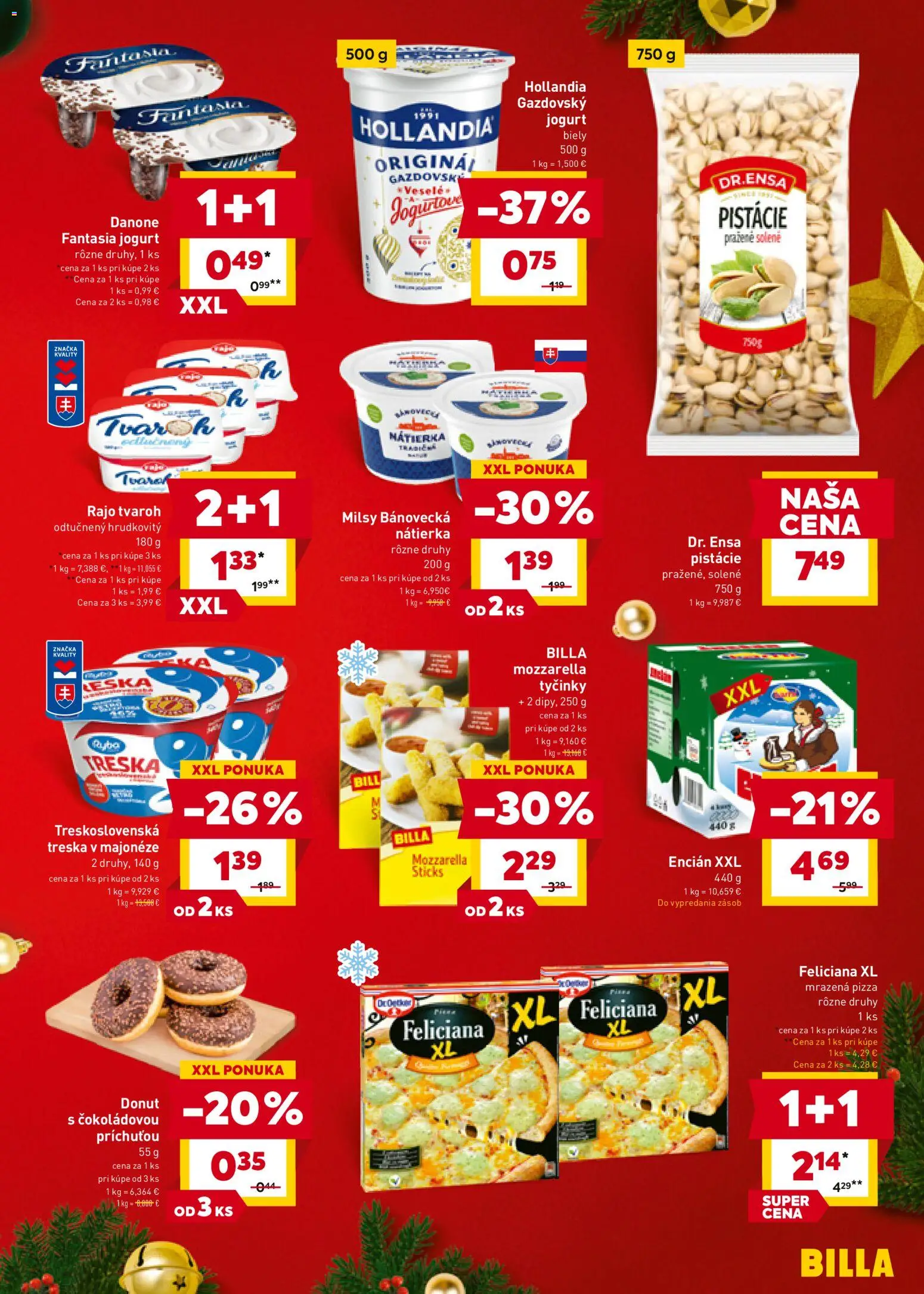 Nové Billa akcie – leták je platný od 10.12.2025 | Strana: 9 | Produkty: Jogurt, Pizza, Donut, Treska