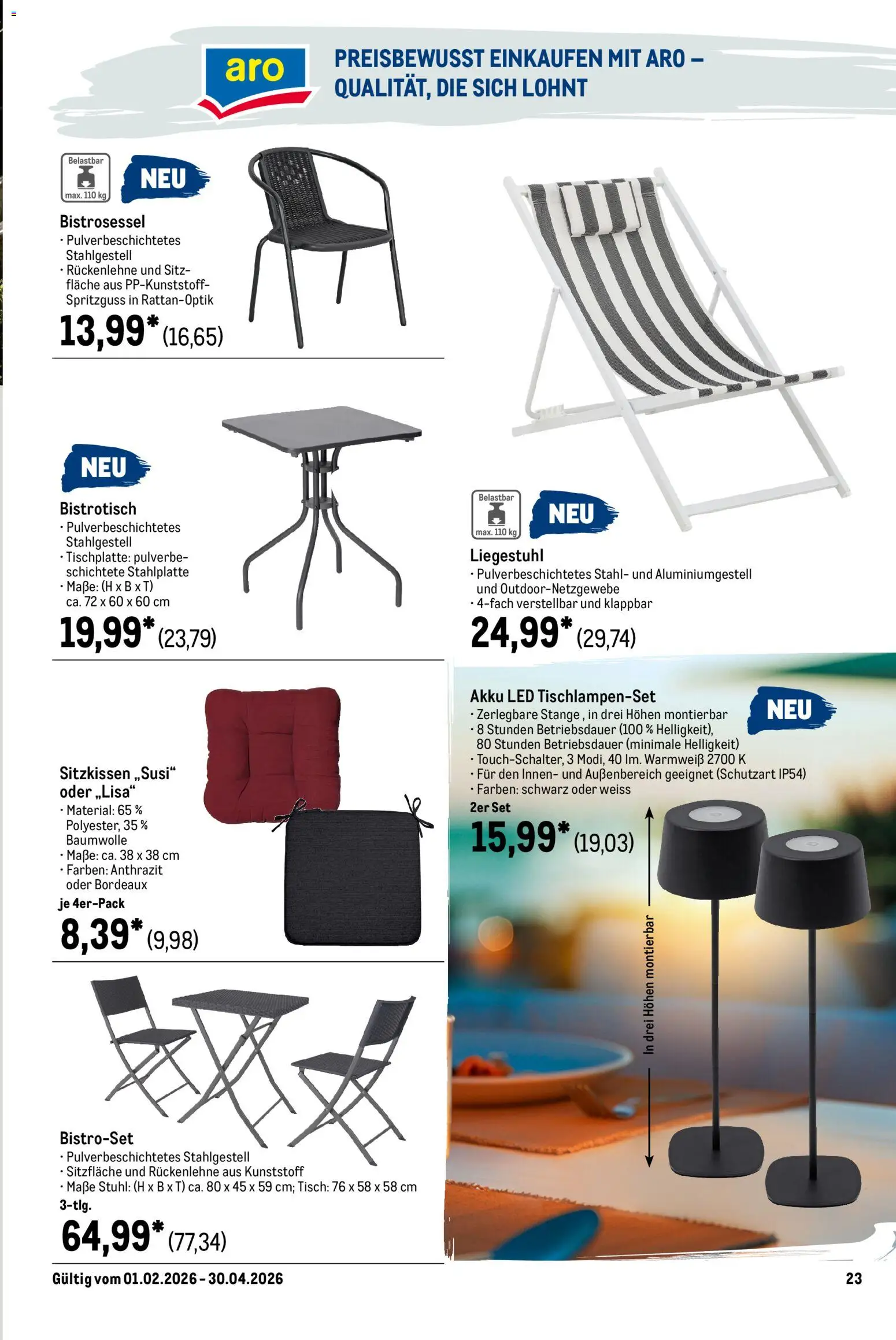 Metro Outdoor für Profis – gültig ab 01.02.2026 | Seite: 23 | Produkte: Liegestuhl, Tisch, Stuhl