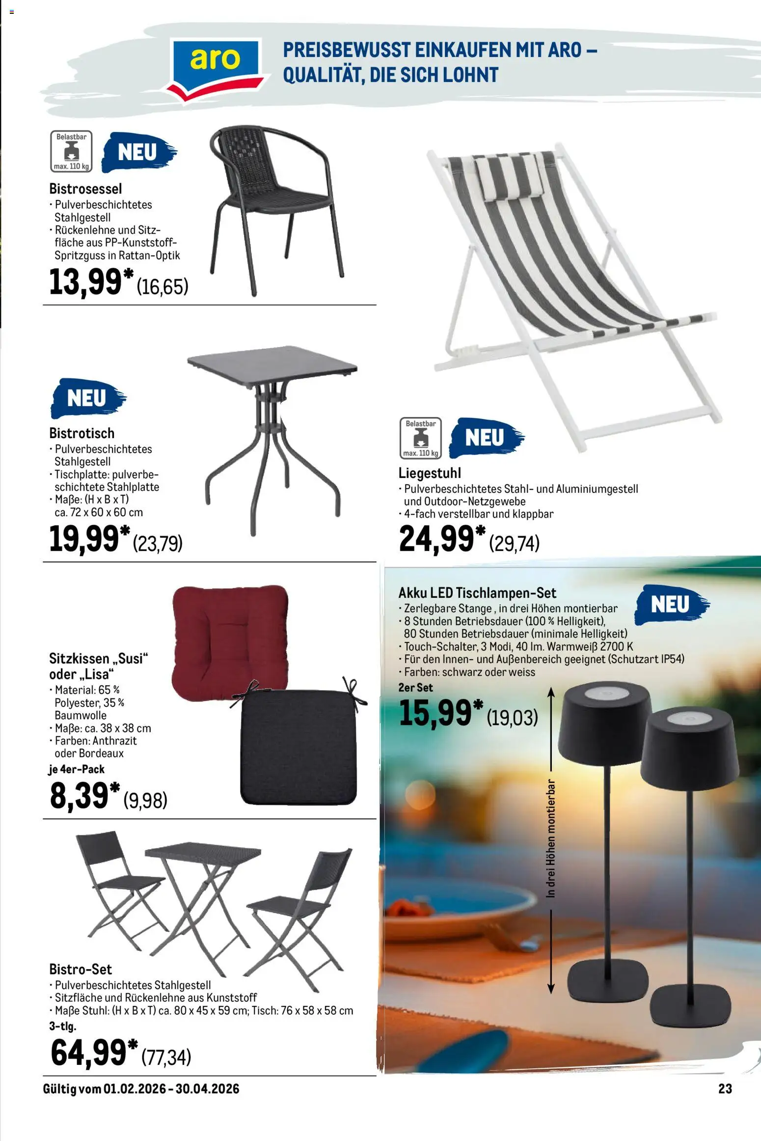 Metro Outdoor für Profis – gültig ab 01.02.2026 | Seite: 23 | Produkte: Liegestuhl, Tisch, Stuhl