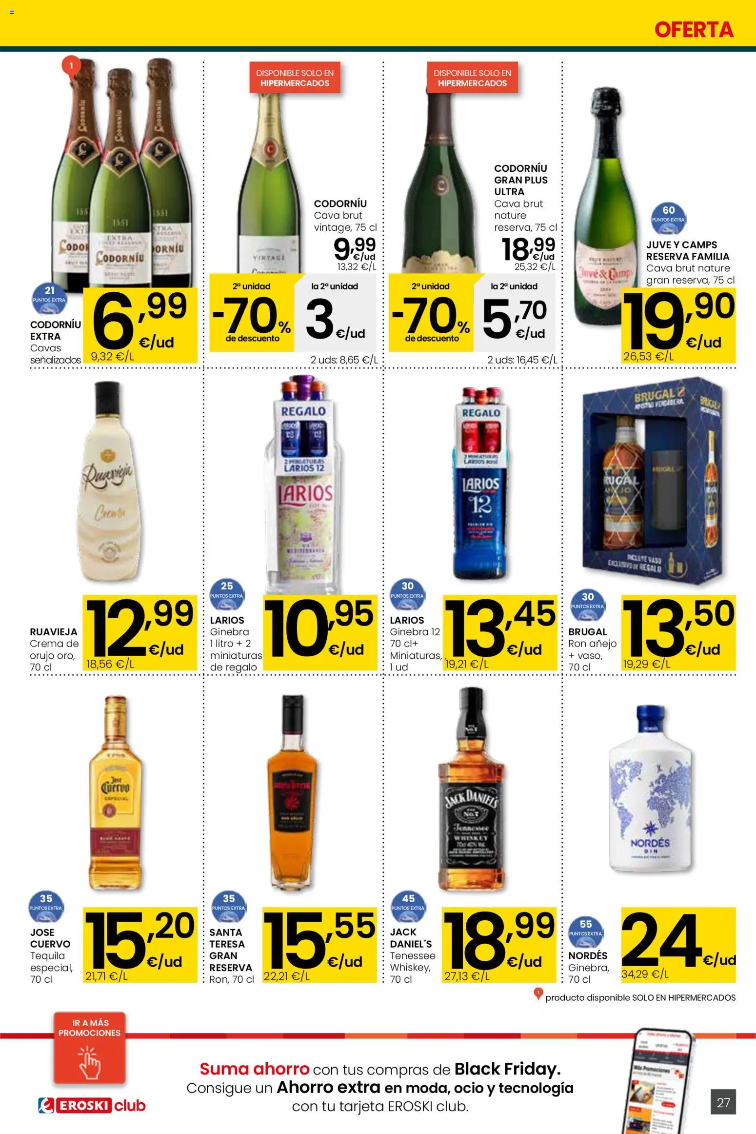 Eroski folleto │ válido desde el 13.11.2025 | Página: 27 | Productos: Ron, Ginebra, Crema