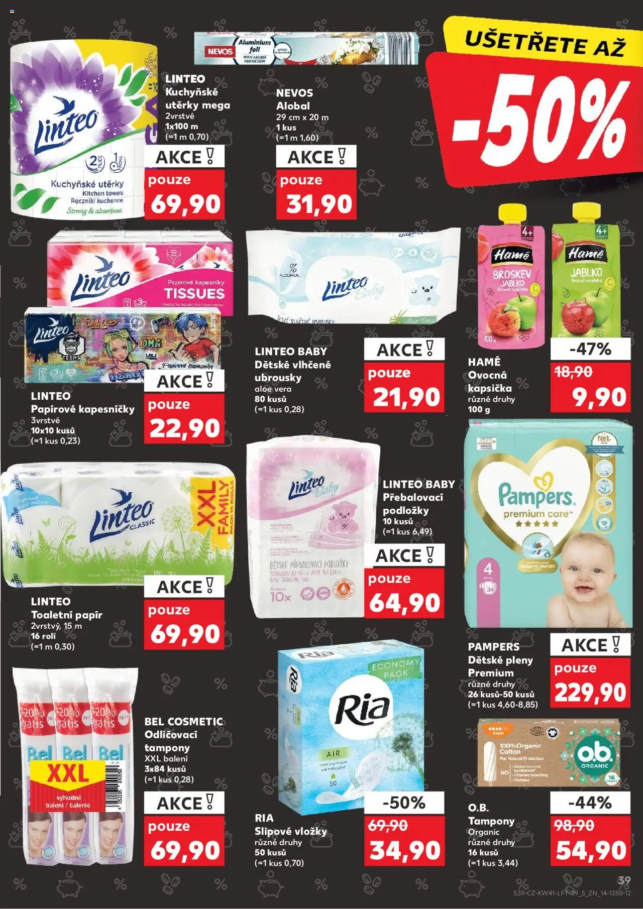 Kaufland leták - Praha 4 od 08.10.2025 | Strana: 39 | Produkty: Papírové kapesníky, Ubrousky, Přebalovací podložky, Papírové kapesníčky
