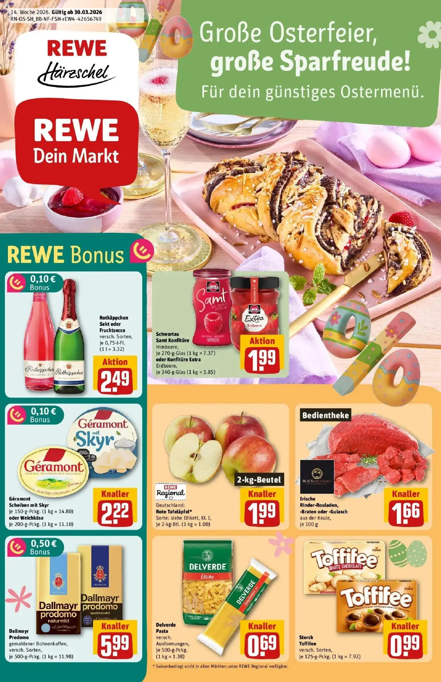 Rewe Prospekt Leipzig	 – gültig ab 30.03.2026 | Seite: 1 | Produkte: Granatapfel, Sekt, Skyr, Toffifee