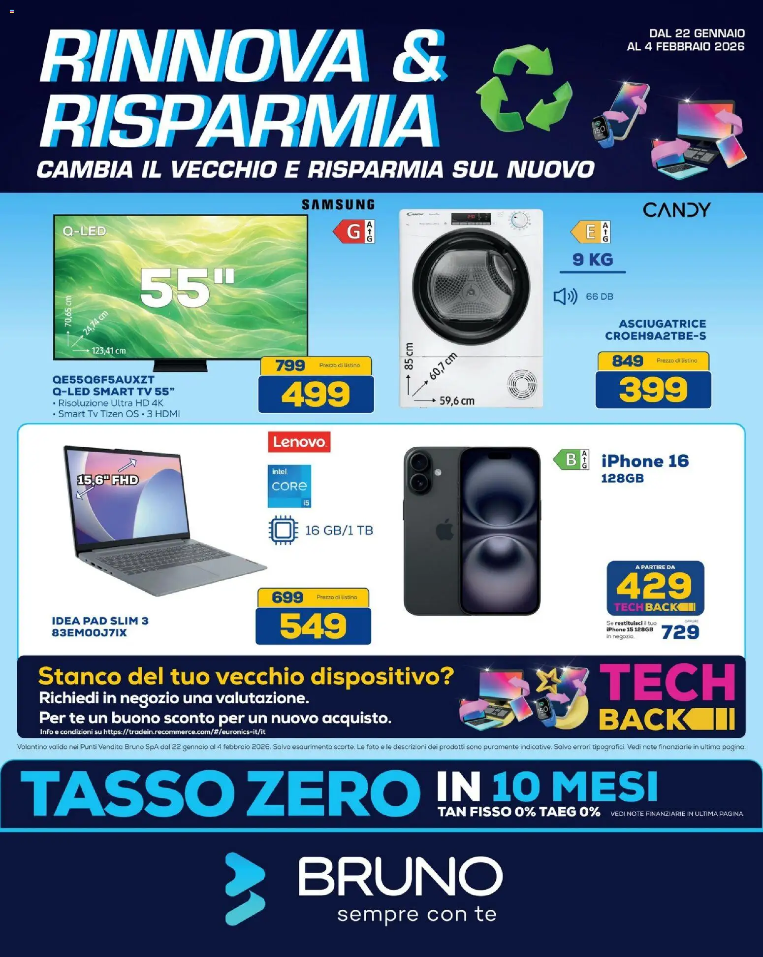 Volantino BRUNO del 22.01.2026 | Pagina: 1 | Prodotti: smart TV, Asciugatrice, TV, Samsung