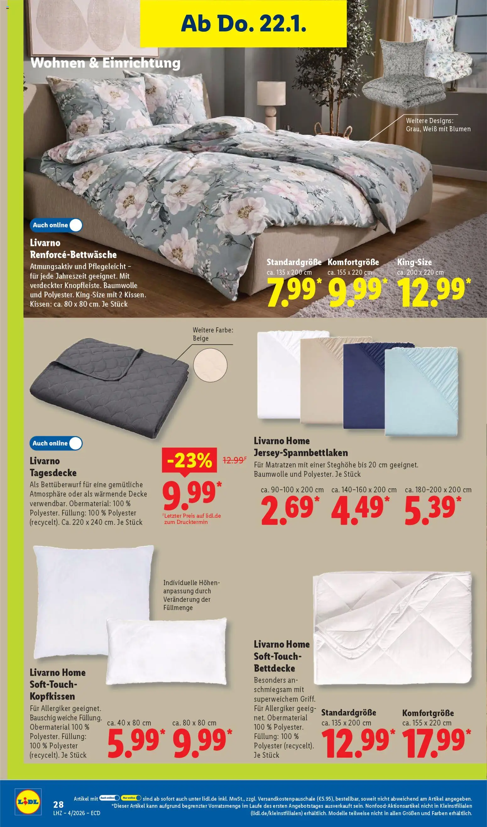 Lidl - Prospekt – gültig ab 19.01.2026 | Seite: 40 | Produkte: Kissen, Bettdecke, Kopfkissen, Blumen