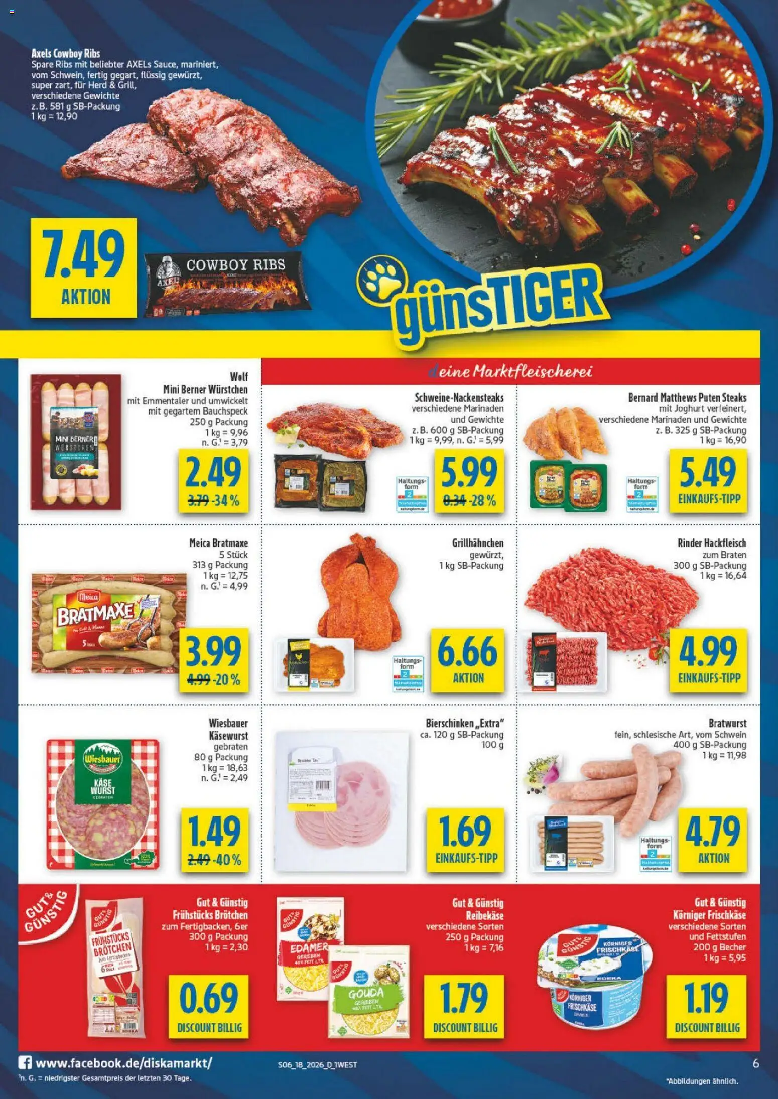 Diska - Diska Angebote Bayern KW18 – gültig ab 27.04.2026 | Seite: 6 | Produkte: Gouda, Bratwurst, Reibekase, Hackfleisch