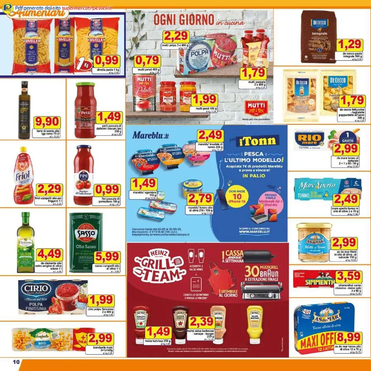 Volantino Pewex del 06.08.2025 | Pagina: 10 | Prodotti: Mutti passata, Sgombro, Fettuccine, Olio di Oliva