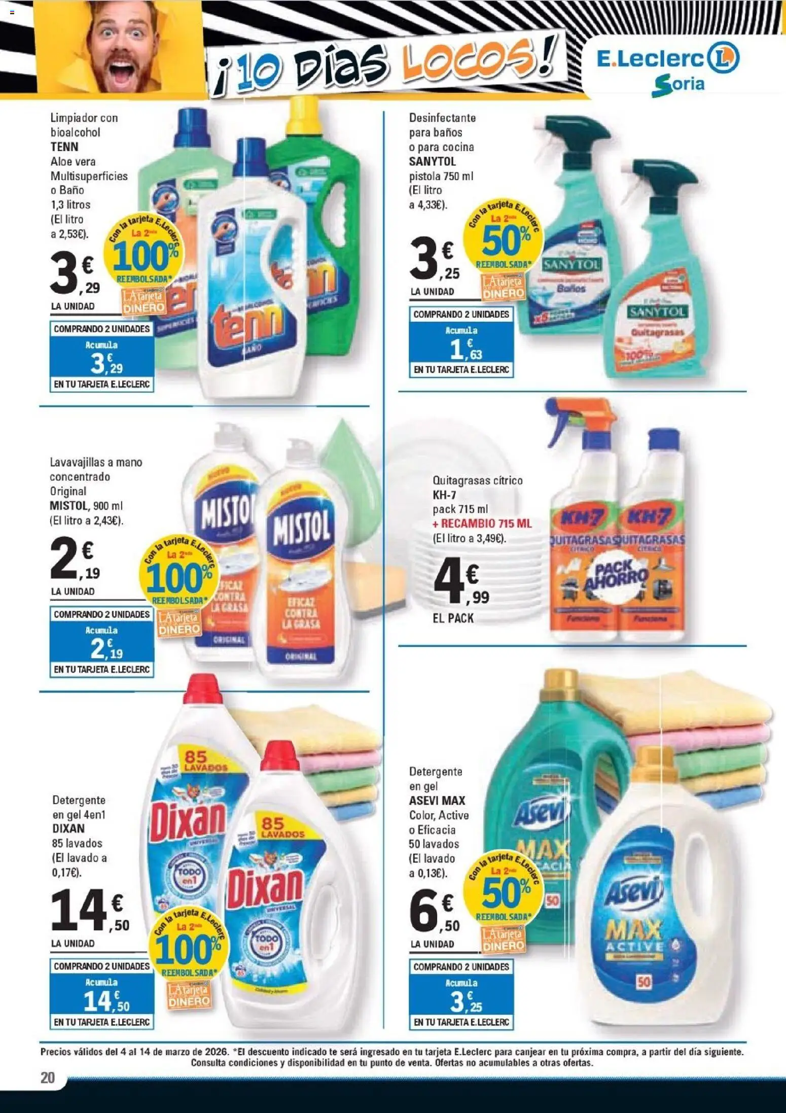E.Leclerc Soria │ válido desde el 04.03.2026 | Página: 20 | Productos: Detergente, Té, Lavavajillas, Baño