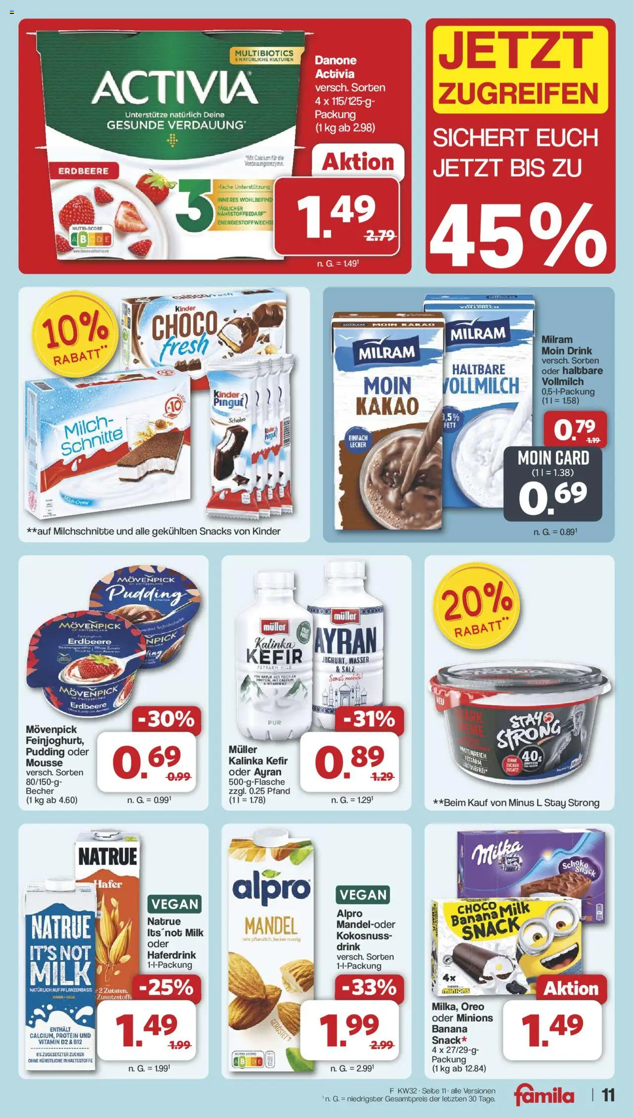 Famila Nordwest Prospekt 	 - gültig ab dem 03.08.2025 | Seite: 11 | Produkte: Activia, Kefir, Pudding, Wasser