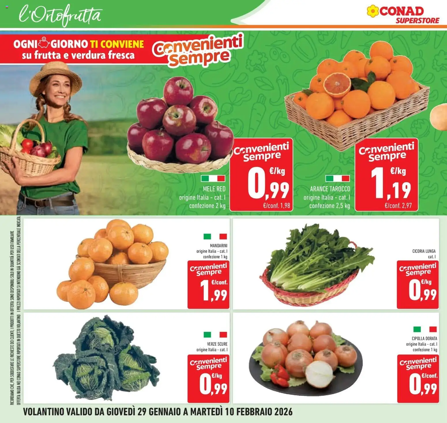 Volantino Conad del 29.01.2026 | Pagina: 10 | Prodotti: Mele, Arance, Mandarini, Frutta