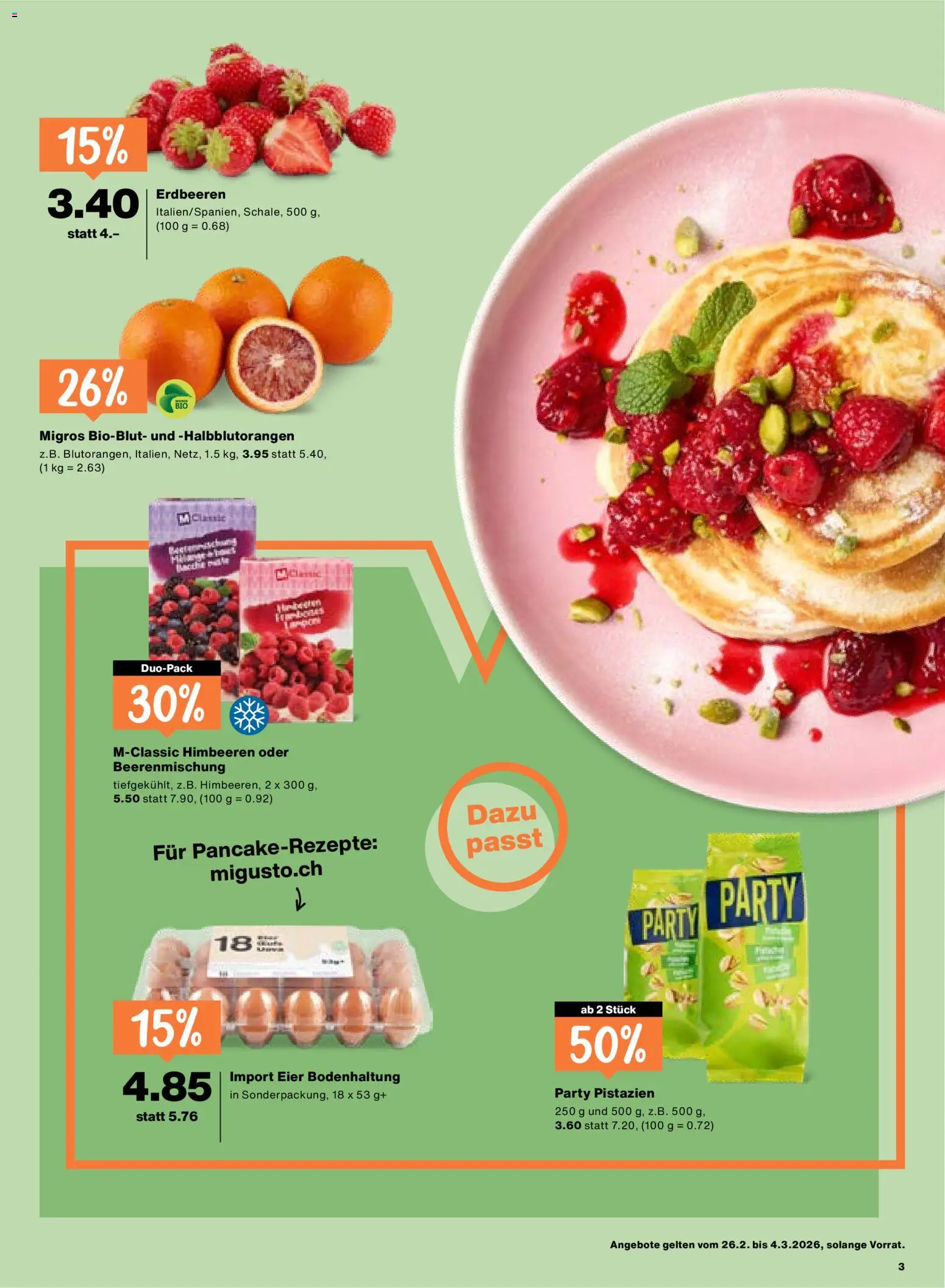 Migros Aktionen – gültig ab 26.02.2026 | Seite: 3 | Produkte: Eier, Erdbeeren